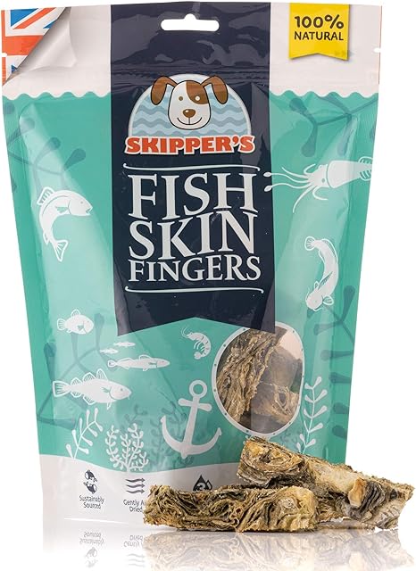 SKIPPER'S Fish Skin Jerky Fingers 250gm - Busting Plaque & Tartar - 100% Natural, Healthy, Low Fat & Grain Free Dog Treats and Chews