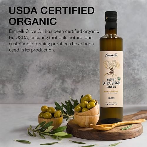 Miniatura 4 de Emirelli Aceite de oliva virgen extra orgánico, certificado por USDA, rico en polifenoles, primer prensado en frío, cosecha temprana, sabor suave,