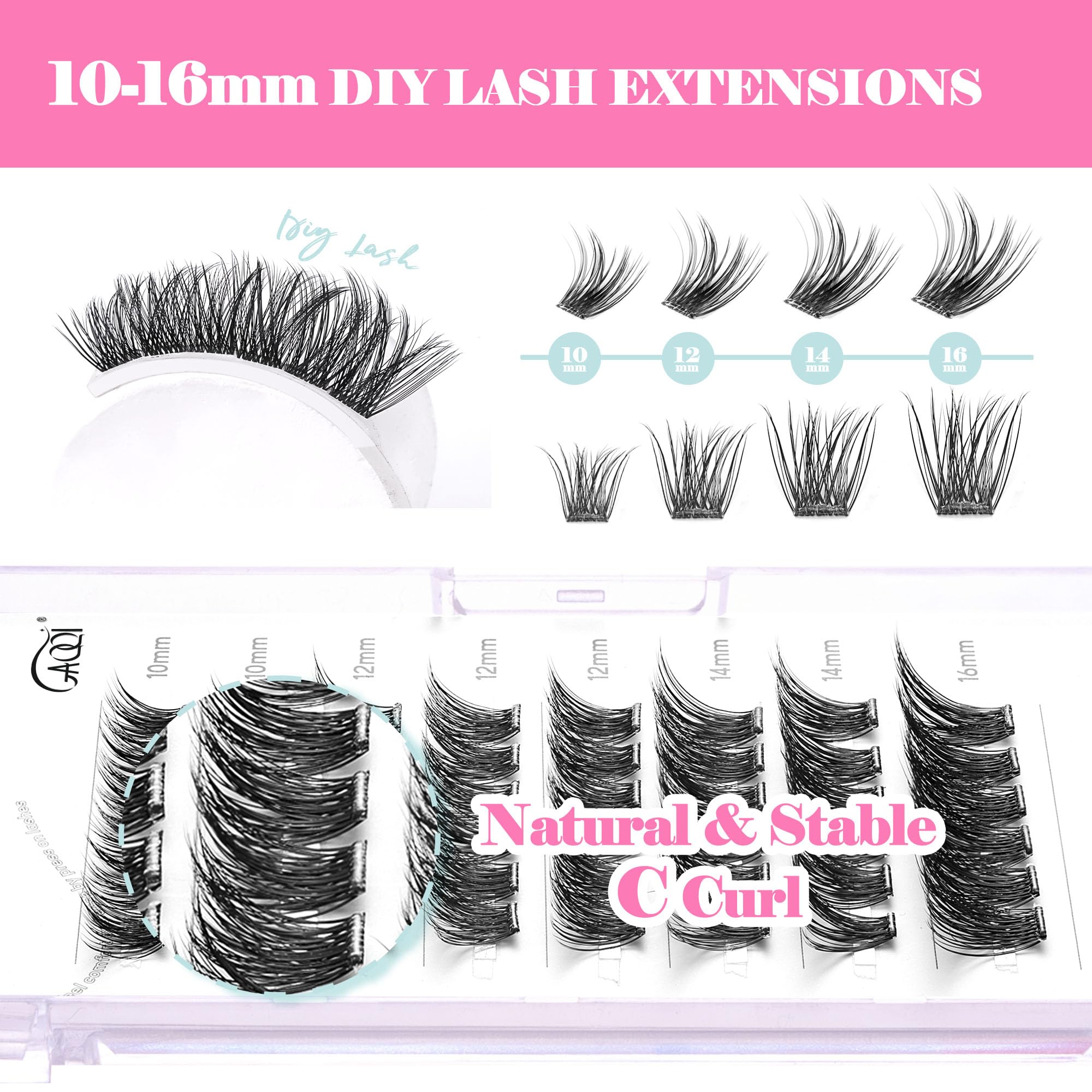 GAQQI Self Adhesive Lash Clusters, No Glue Eyelash Clusters 10-16mm Full & Volume Self Adhesive False Eyelashes, No Band Glueless Lashes