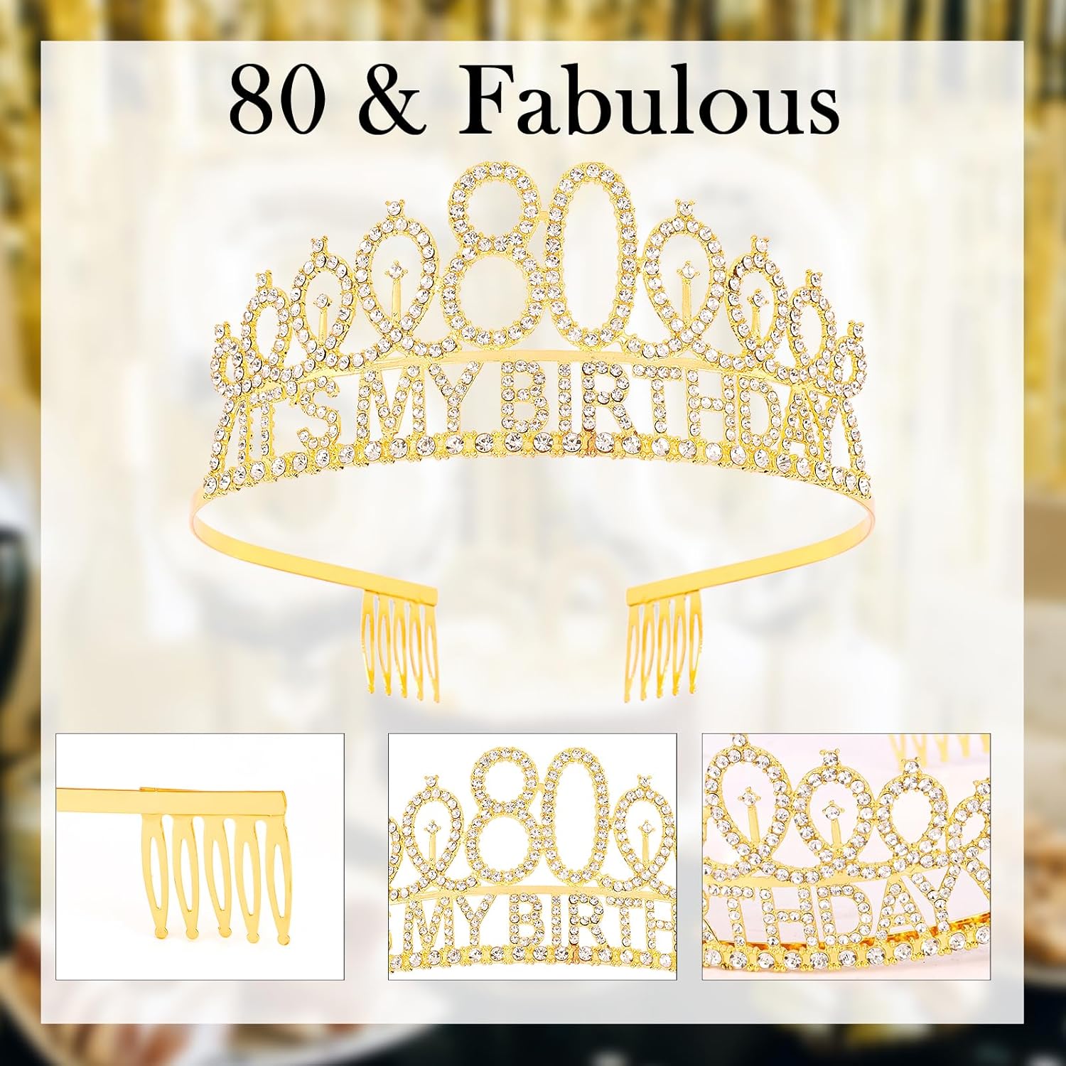 80th Gold Birthday Decorations for Women Set- It’s My Birthday Crown and Sash with 80 & Fabulous, Happy 80th Party Decorations Gifts for Women - Image 4