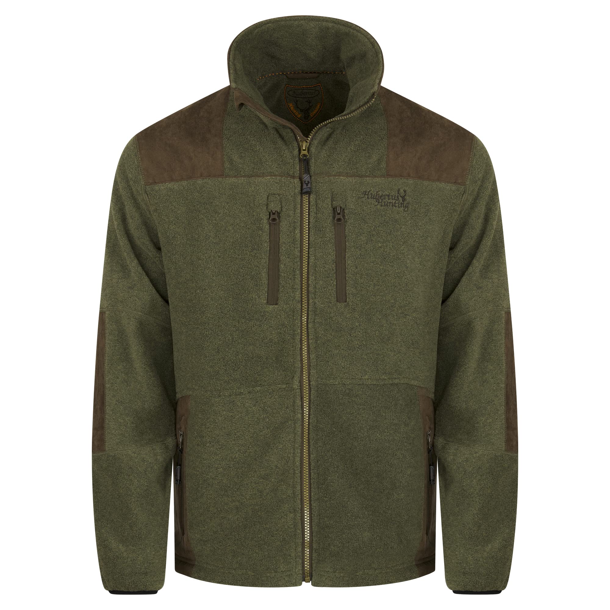 HUBERTUS Zabelstein - Chaqueta de caza de forro polar para hombre con ribete en hombros y codos, color marrón oliva