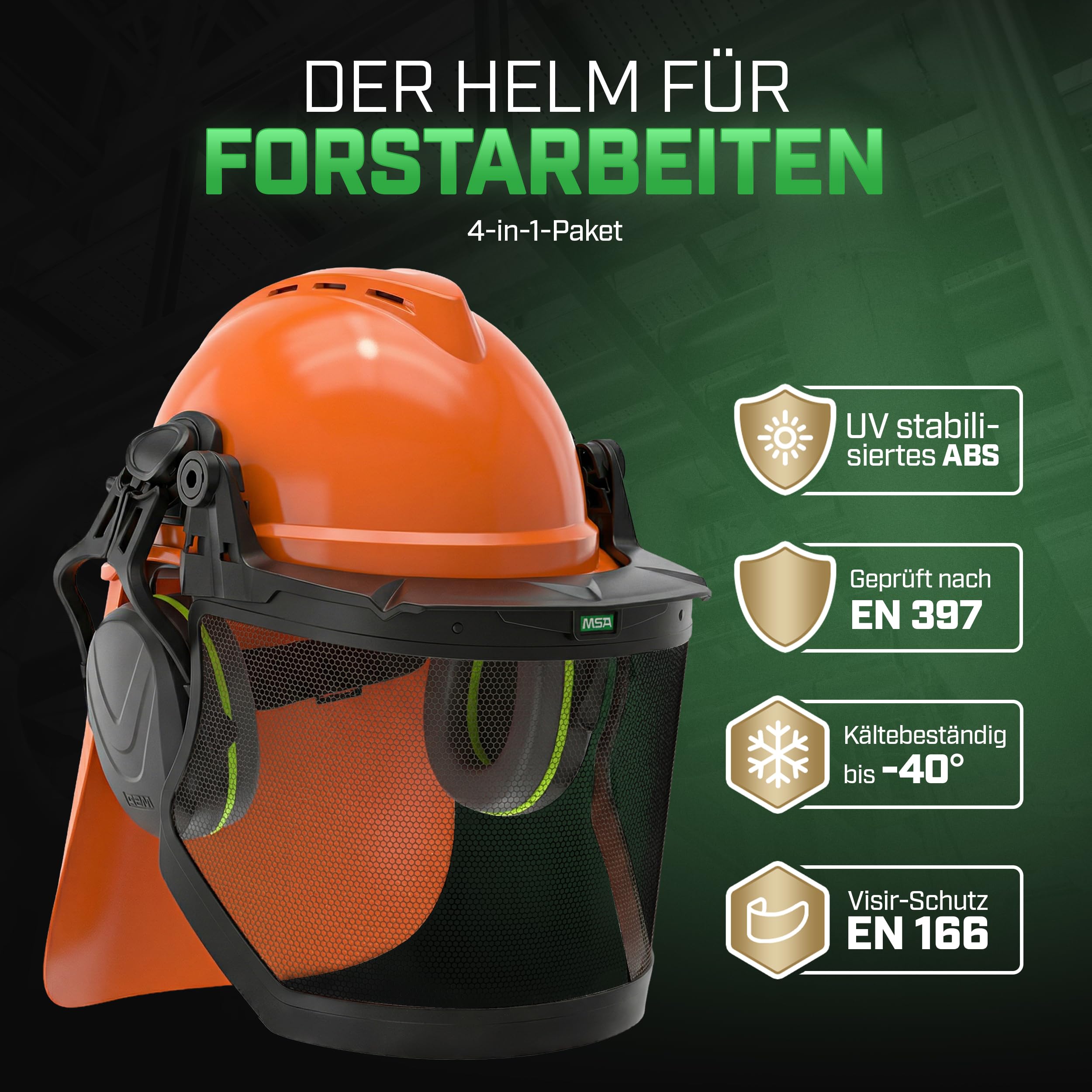 MSA V-Gard 500 Waldarbeiter-Set - Schutzhelm mit Belüftung, Visier, Gehörschutz & Nackenschutz - Helm für Wald & Forst-Arbeit