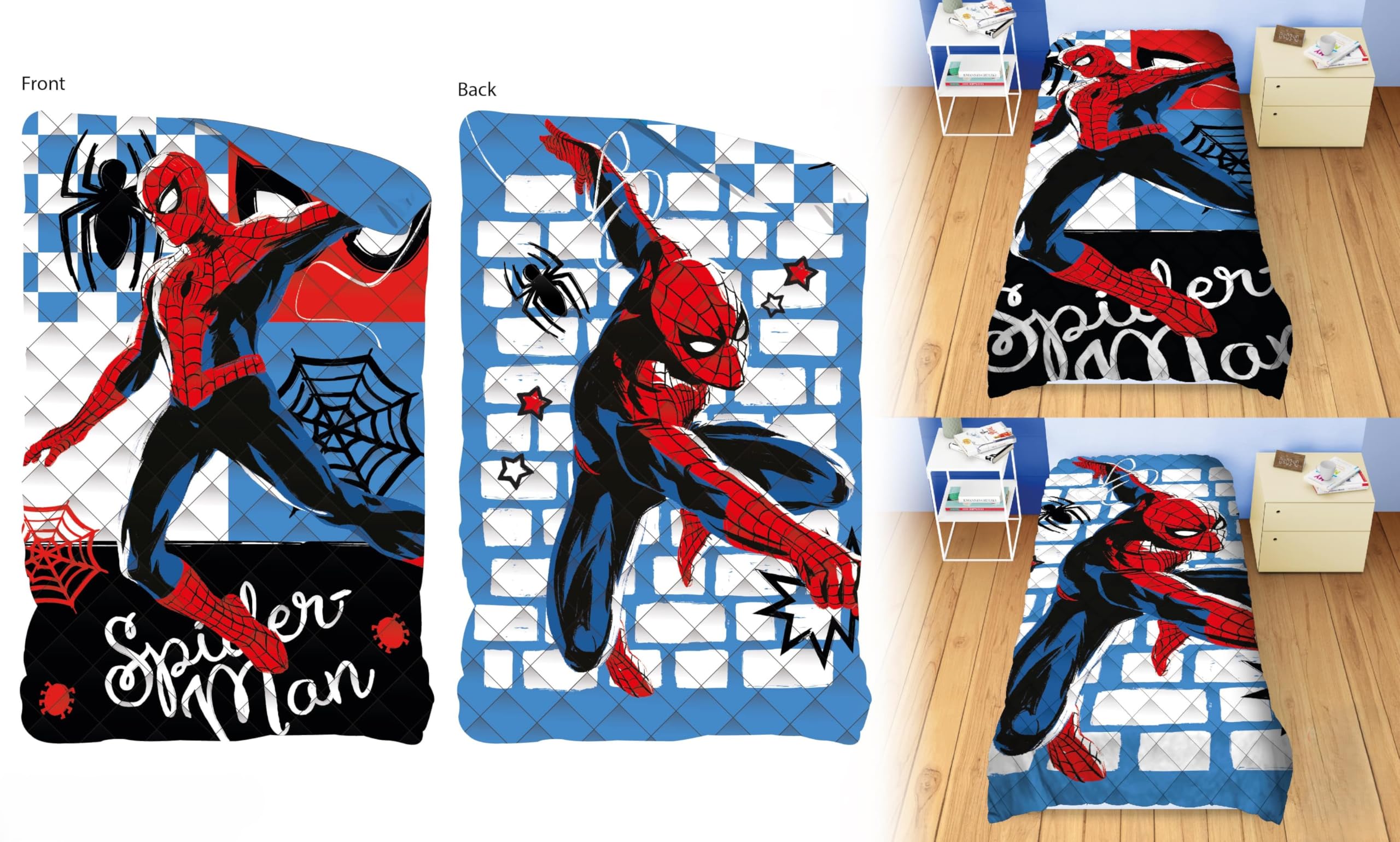 Trapunta Double Face Invernale Letto Singolo 170x260 Personaggi (Mickey Minnie Principesse Spiderman Avengers Sonic Barbie) (SPIDERMAN 2)