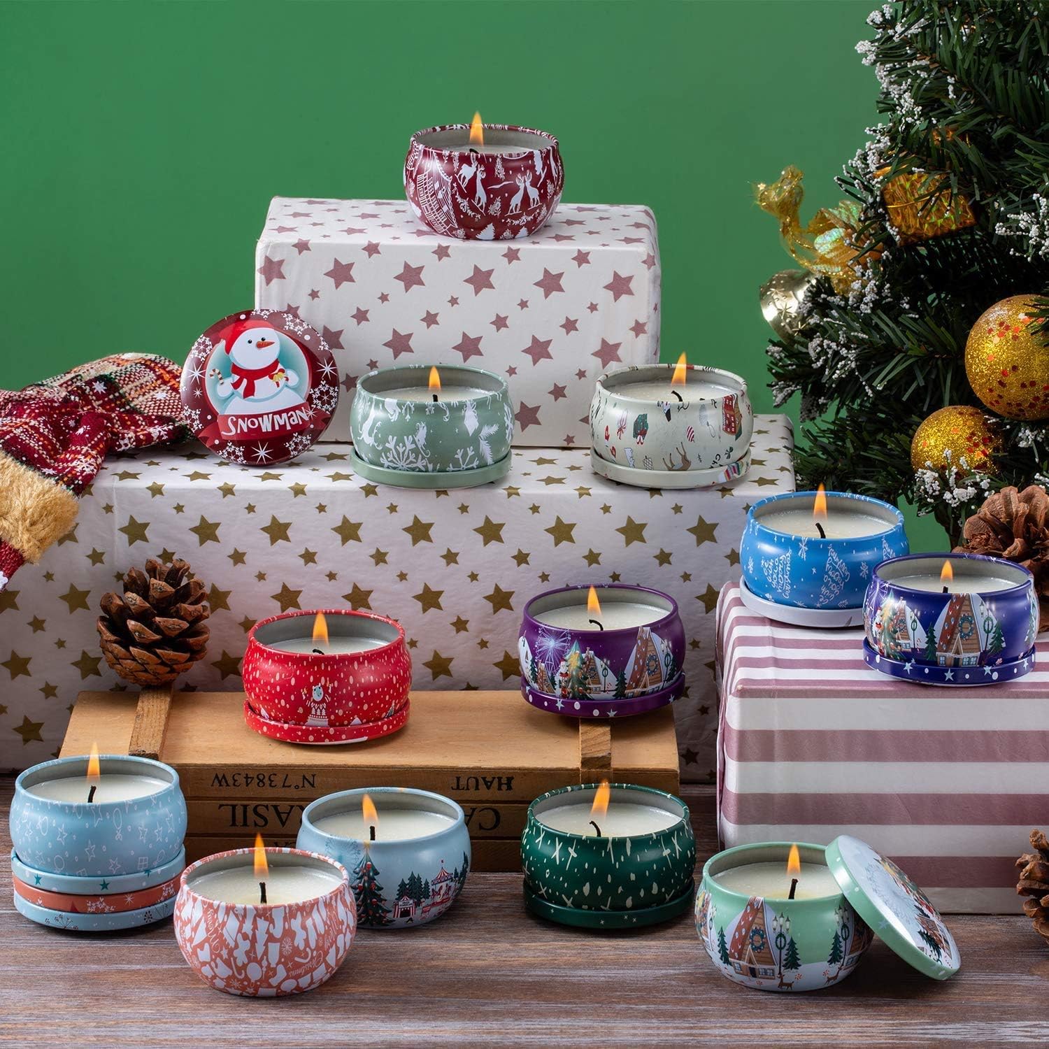 YIHANG Package Scented Candles Lemon, Fig, Lavender, Spring Fresh,Rose ，Jasmine，Vanilla，Bergamot，Strawberry, Peppermint, Rosemary, Gardenia Portable Travel Tin Candle,Set of 12