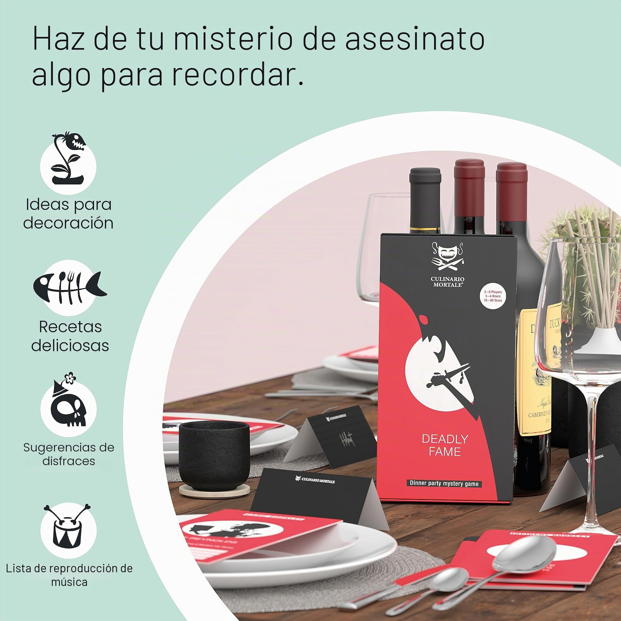 Culinario Mortale Deadly Fame - Un Juego Moderno de Cena misteriosa de Asesinato para 5-8 Jugadores