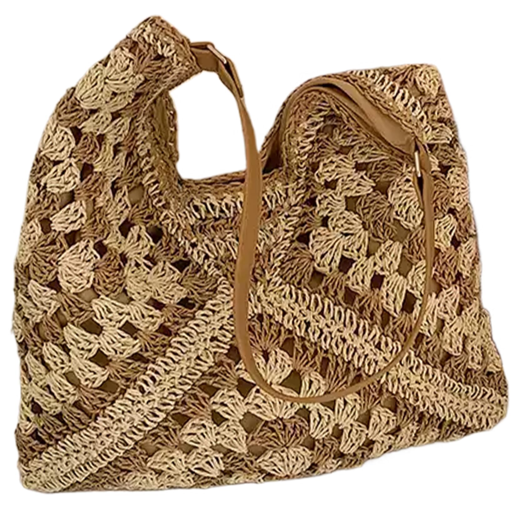 Faroby Straw Beach Bag, Hollow Flower Straw Bags for Women, Vintage Shoulder Handbags, Large Capacity Summer Bag for Holiday Work Coffee, Beach