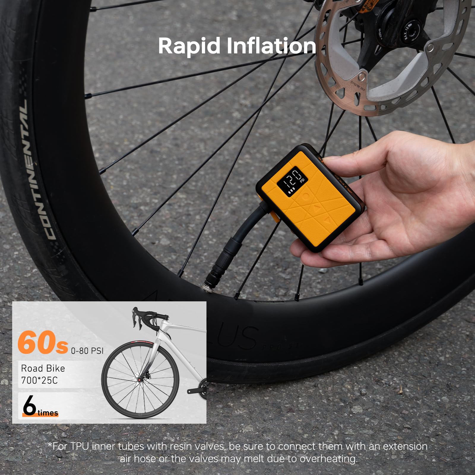 AIRBANK Pompe à vélo étanche avec manomètre, 120 PSI, 600 mAh, Pocket 3 | Étanche, pour les jours de pluie, arrêt automatique, compatible avec les valves Presta et Schrader pour vélos de route