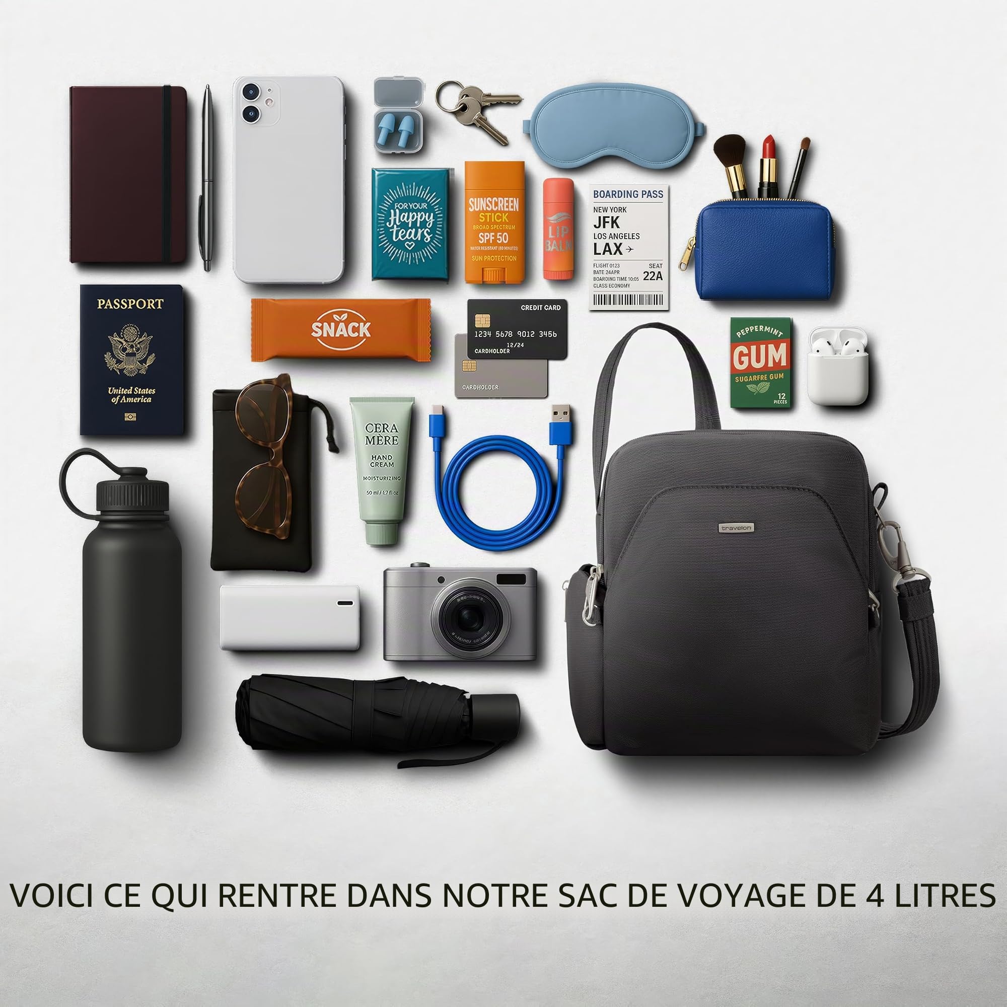 Travelon Sac de voyage antivol, noir, taille unique