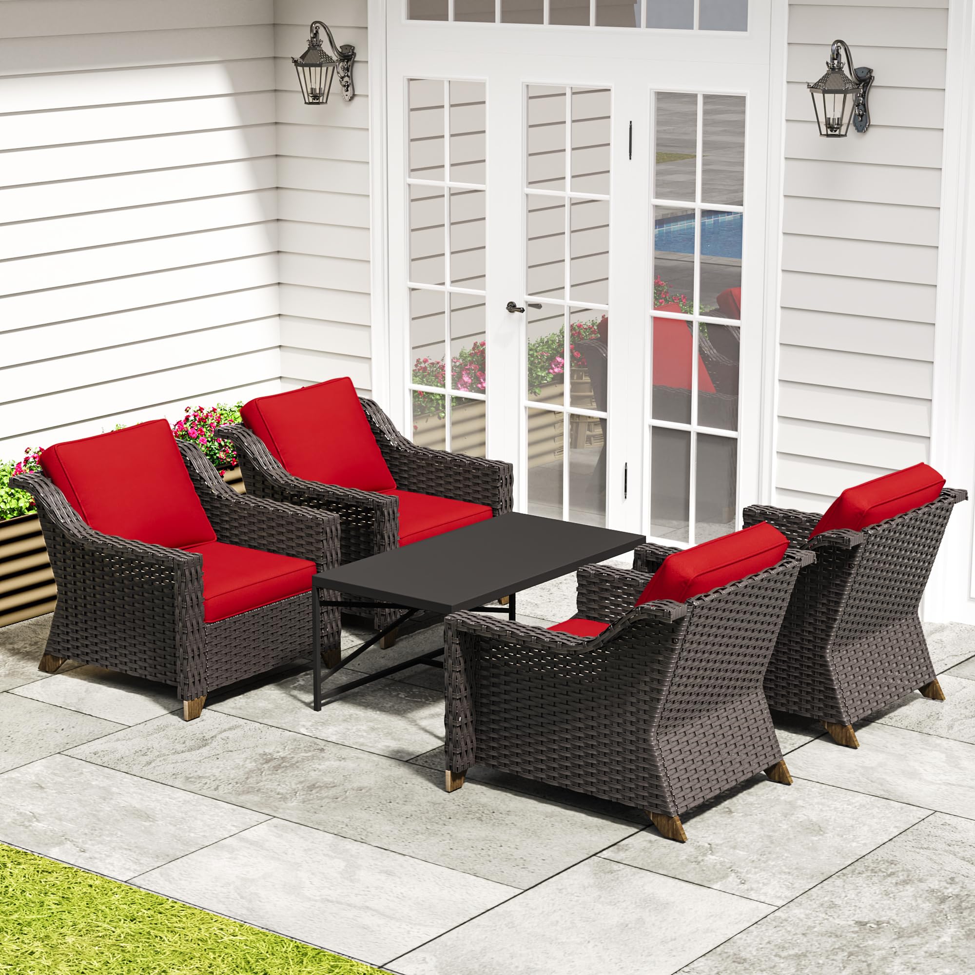 5 Piece Patio Furniture Set, Wicker Outdoor Conversation Set