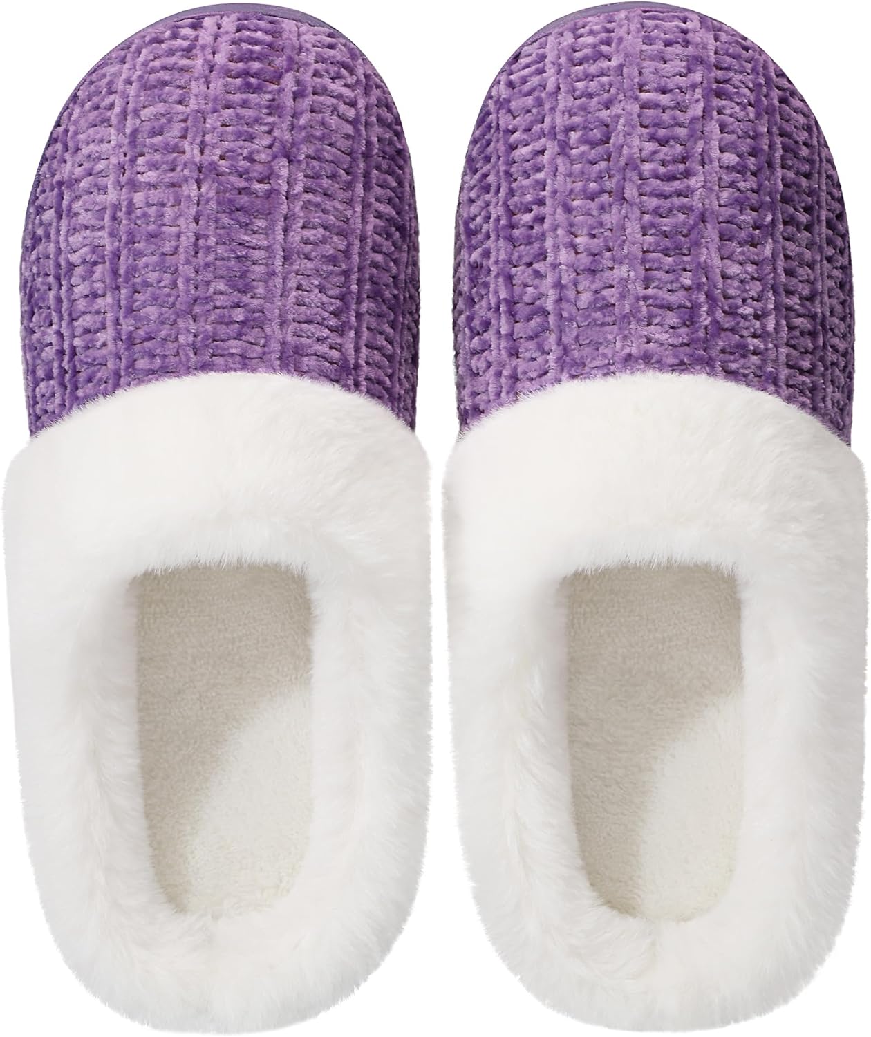 shoeslocker Womens Memory Foam Fuzzy Slippers Knitted House Slippers for Women Comfy Slip-On Warm House Shoes