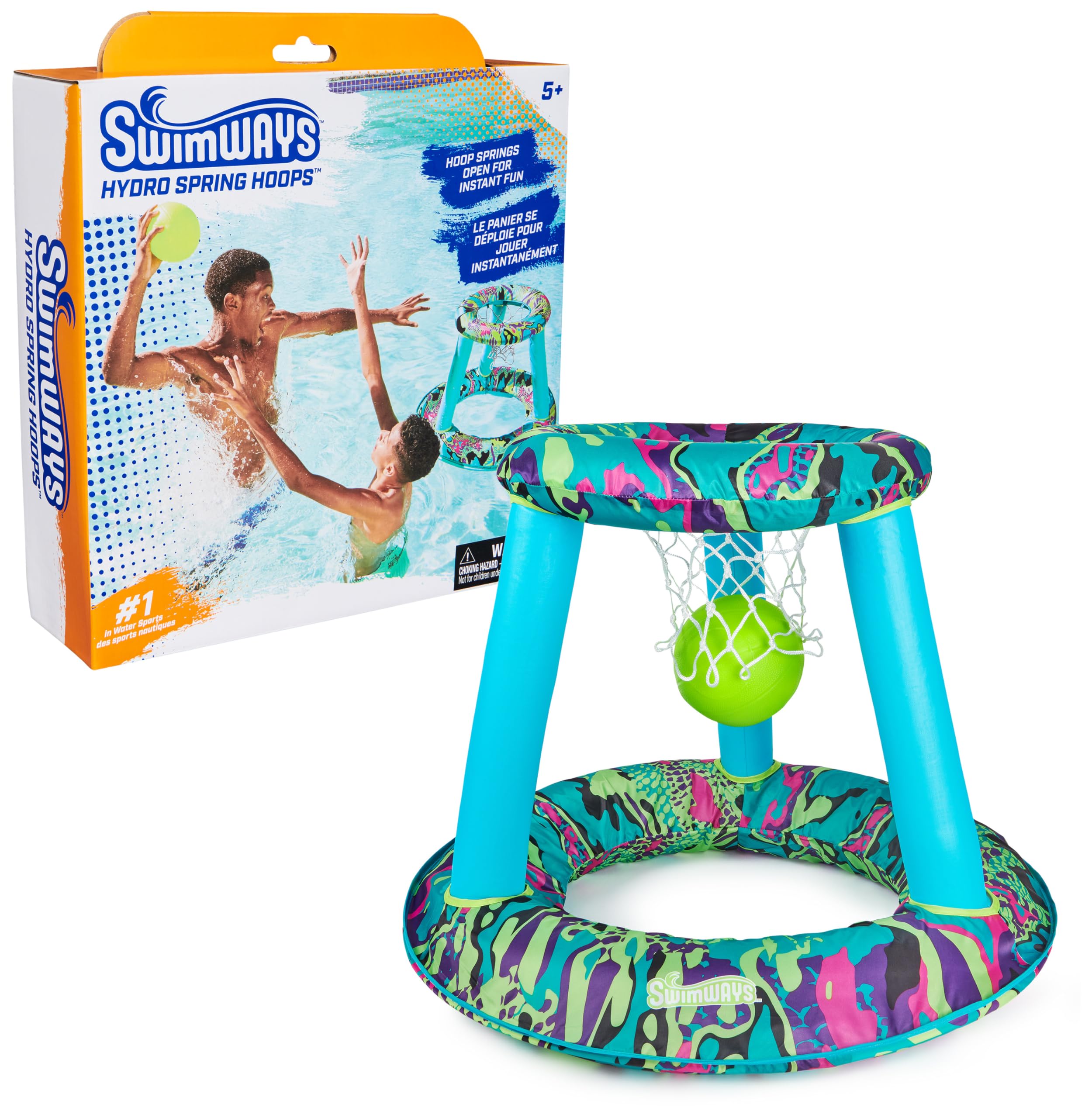 SwimWays Hydro Spring Hoops, Pool Toy, Inflatable Pool Game Basketball Set