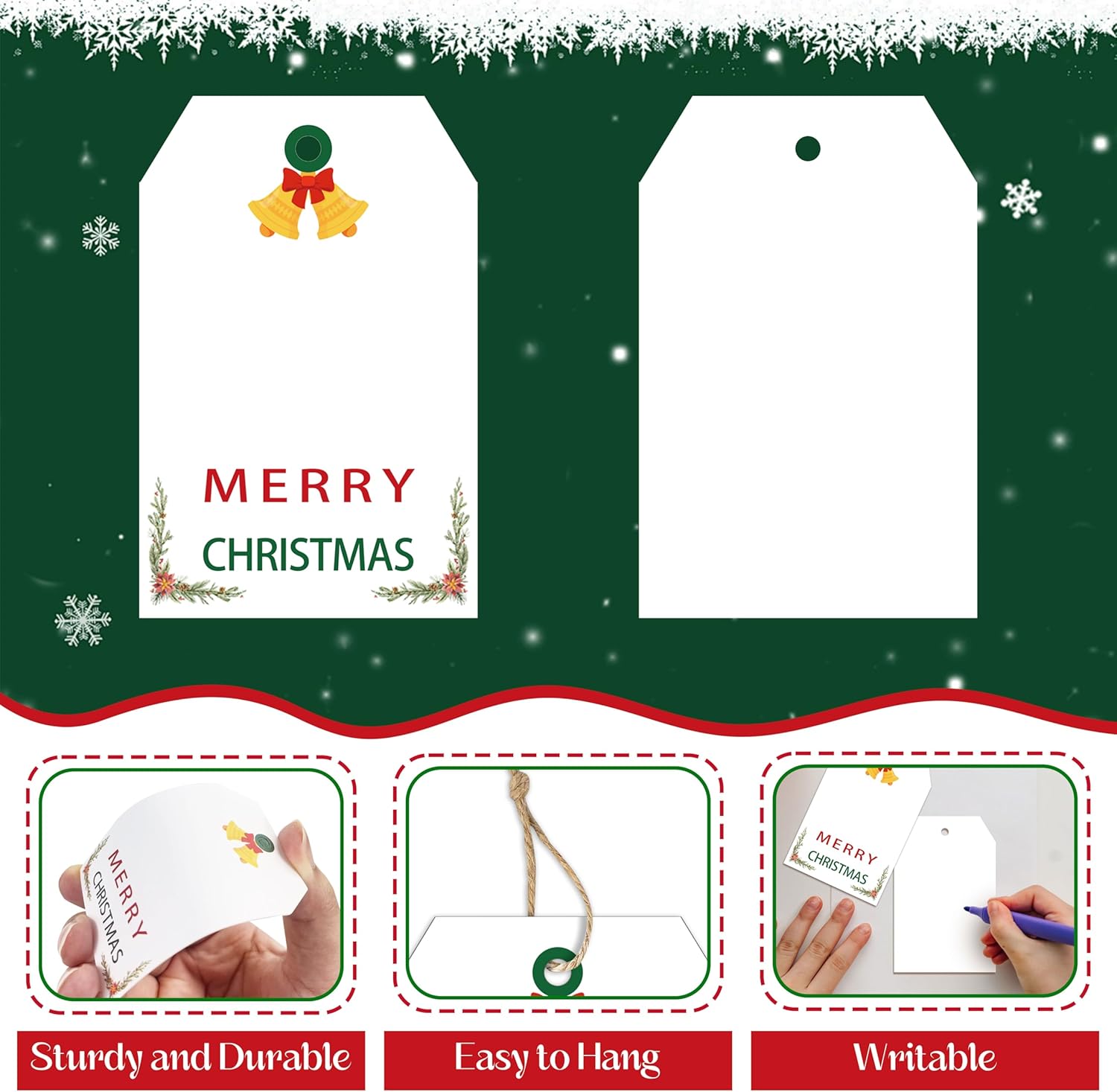 Christmas Gift Tags with String, 50 Pcs Merry Christmas Gift Bag Labels for Holiday Presents and DIY Party Decoration - Image 3