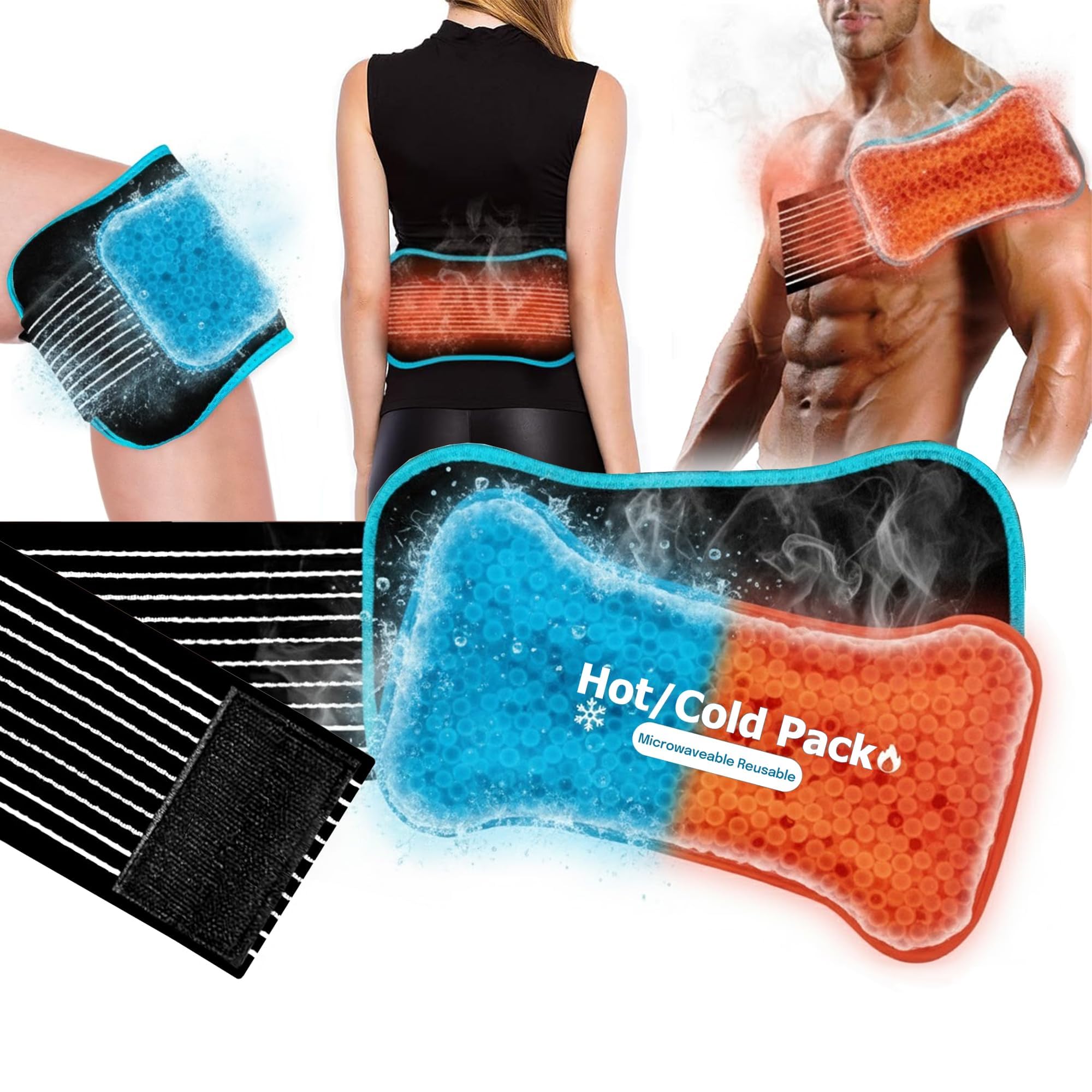 Ice Packs for Sports Injuries Reusable: Long Strap Gel Hot & Cold Compress - 2 Piece Ice Pack Flexible Wrap for Post-Surgery Recovery, Comfortable Cool Pack for Knee, Ankle, Hip, Back Pain Relief
