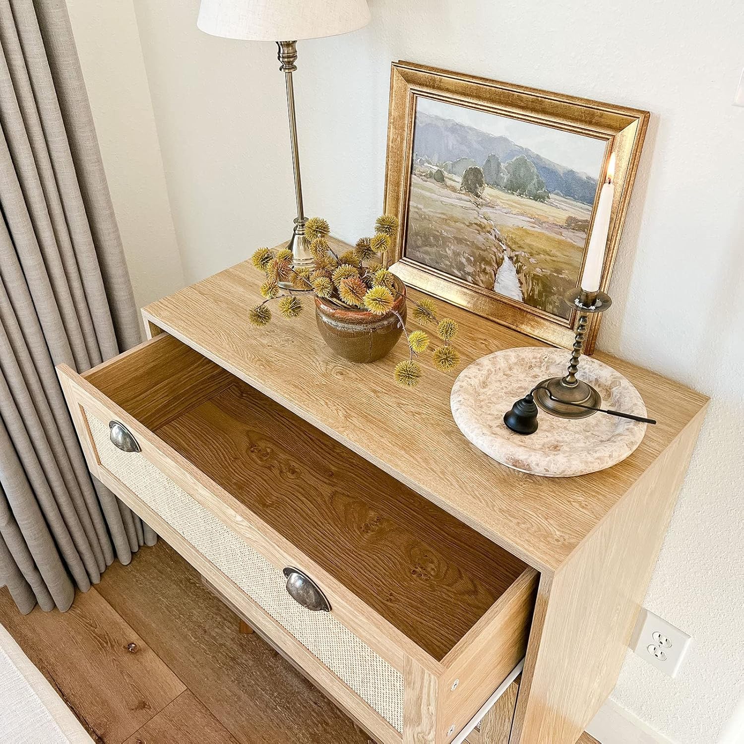 PHI VILLA Rattan 3 Drawer Dresser - Boho Nightstand