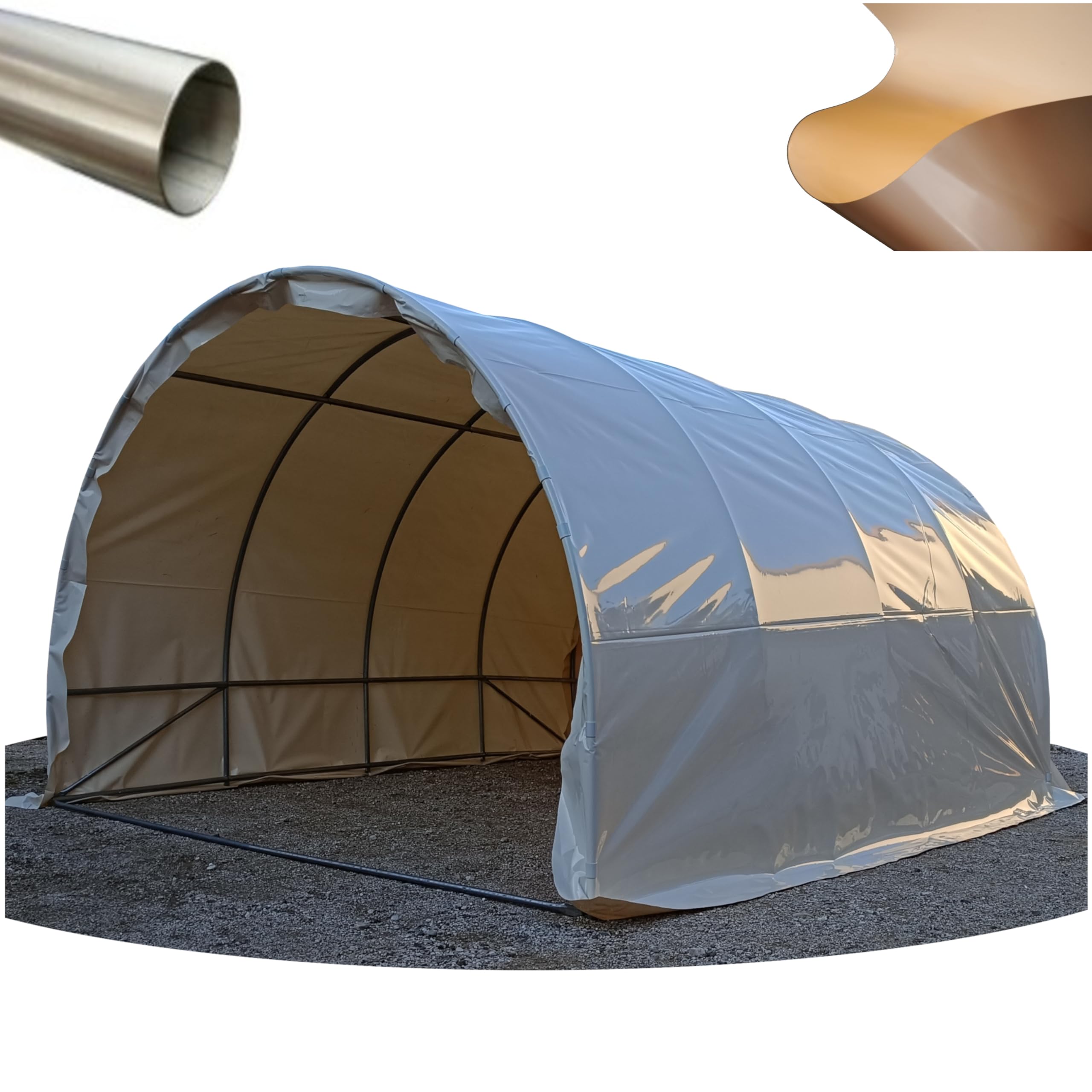 Tunnel box deposito magazzino carport auto riparo ad arco in acciaio con telo PVC professionale (Avorio, 3x5m)