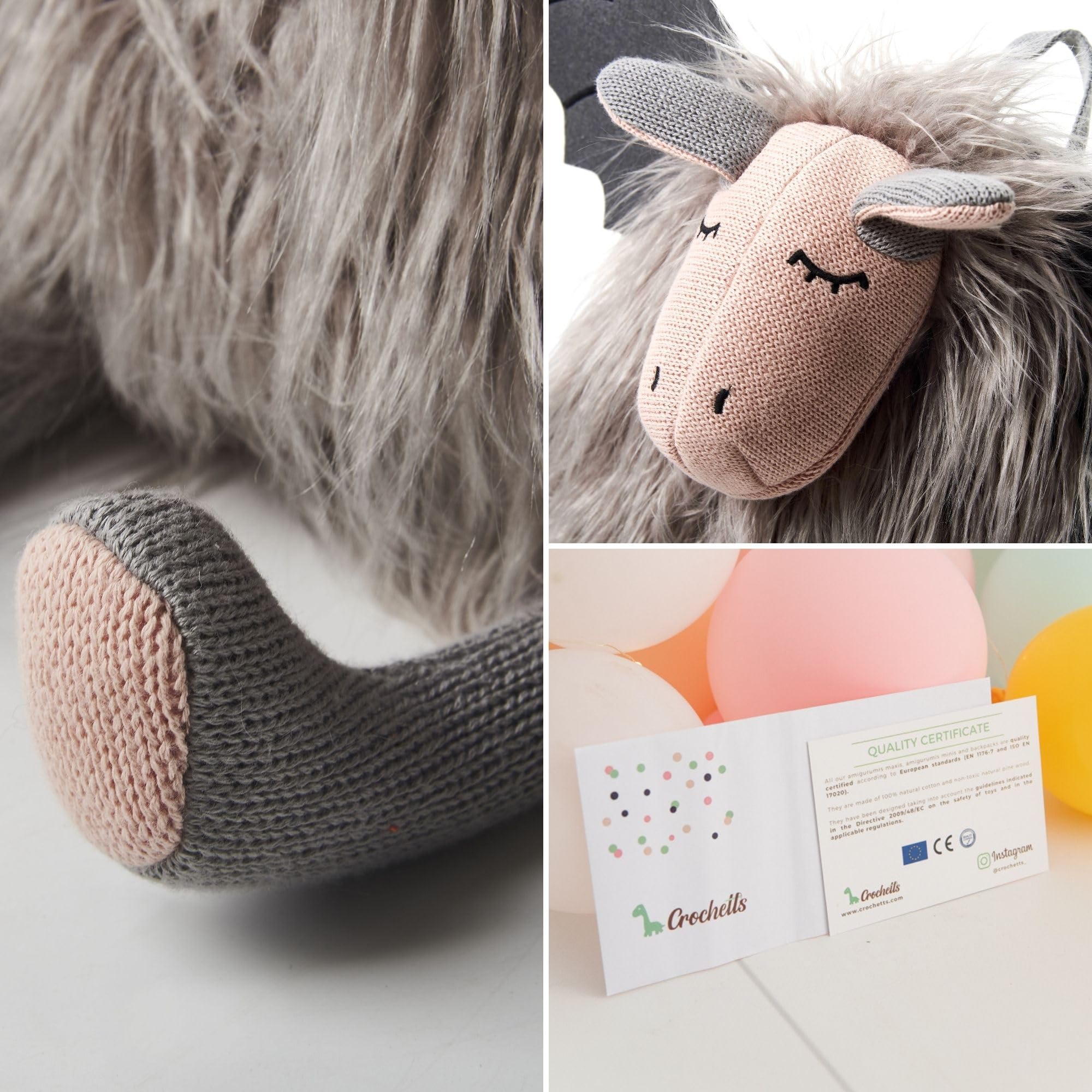 CROCHETTS | Plecak dziecięcy 2-5 lat Vampi do przedszkola tkany szydełkowany z hipoalergicznej wełny bawełnianej. Podwójny zamek błyskawiczny i regulowane uchwyty. Kolory szaro-różowe, Szary, różowy