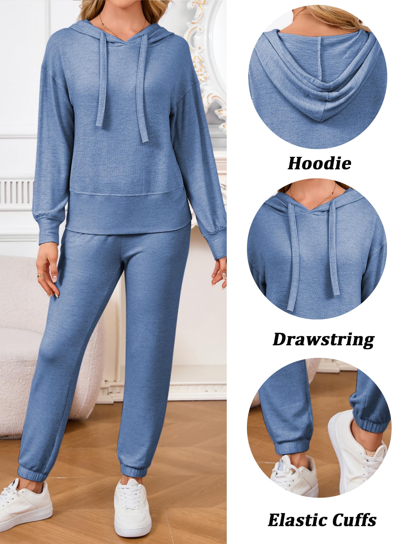 Famulily Tuta a maniche lunghe da donna, set completo, tinta unita, con cappuccio e pantaloni da jogging elastici con tasche, taglie S-XXL