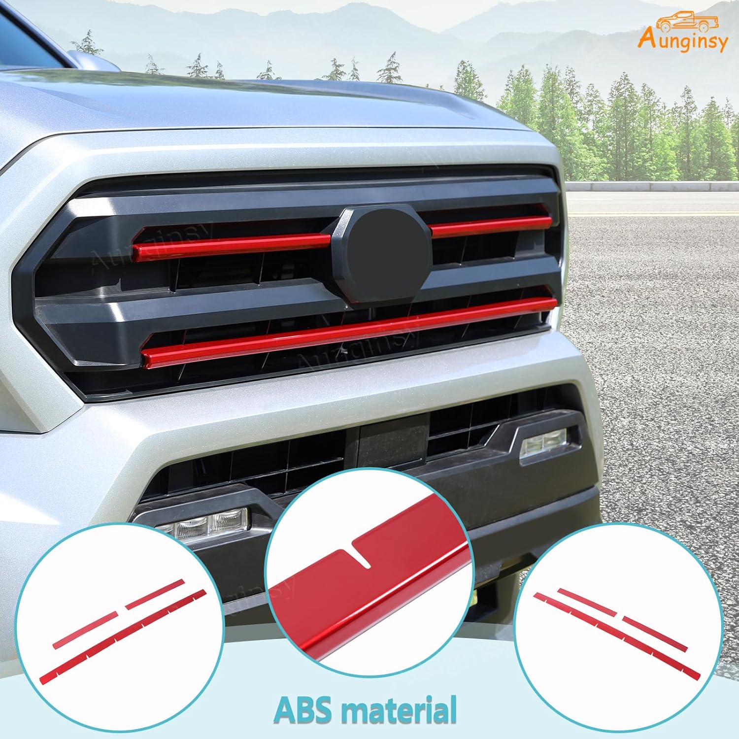 Aunginsy Car Front Bumper Grille Trim Strip Compatible with Toyota Tacoma 2024-2026, ABS Front Hood Grill Grille Mesh Insert Face Badge Center Strip Clip-in Grilles Guard Cover Decoration Accessories