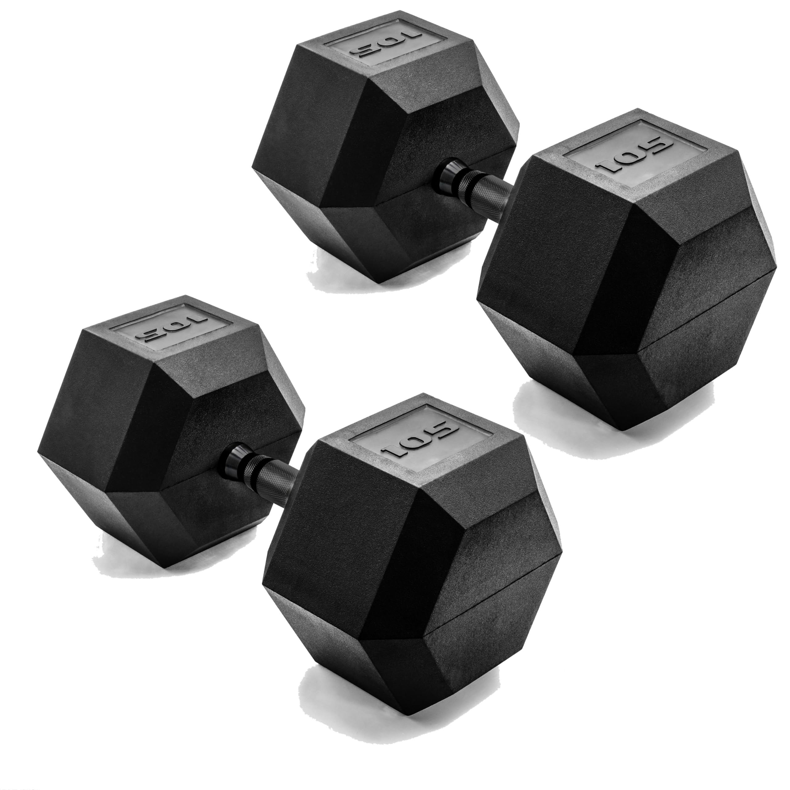CAP Rubber Coated Dumbbell Weights, Free Weights for Home Gym Strength Training, Anti-Roll Hex Dumbbells with Black, Chrome &amp; Comfort Grip Handles, Pairs &amp; Sets