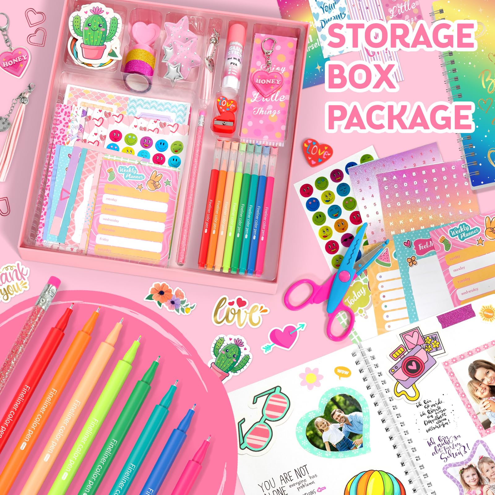 Sunrad Set diario fai da te per bambini, Scrapbook & Diary Supplies Set con taccuino A5, per scrapbook fai da te, kit di cancelleria, regalo per ragazzi 6, 7, 8, 9, 10, 11, 12 anni