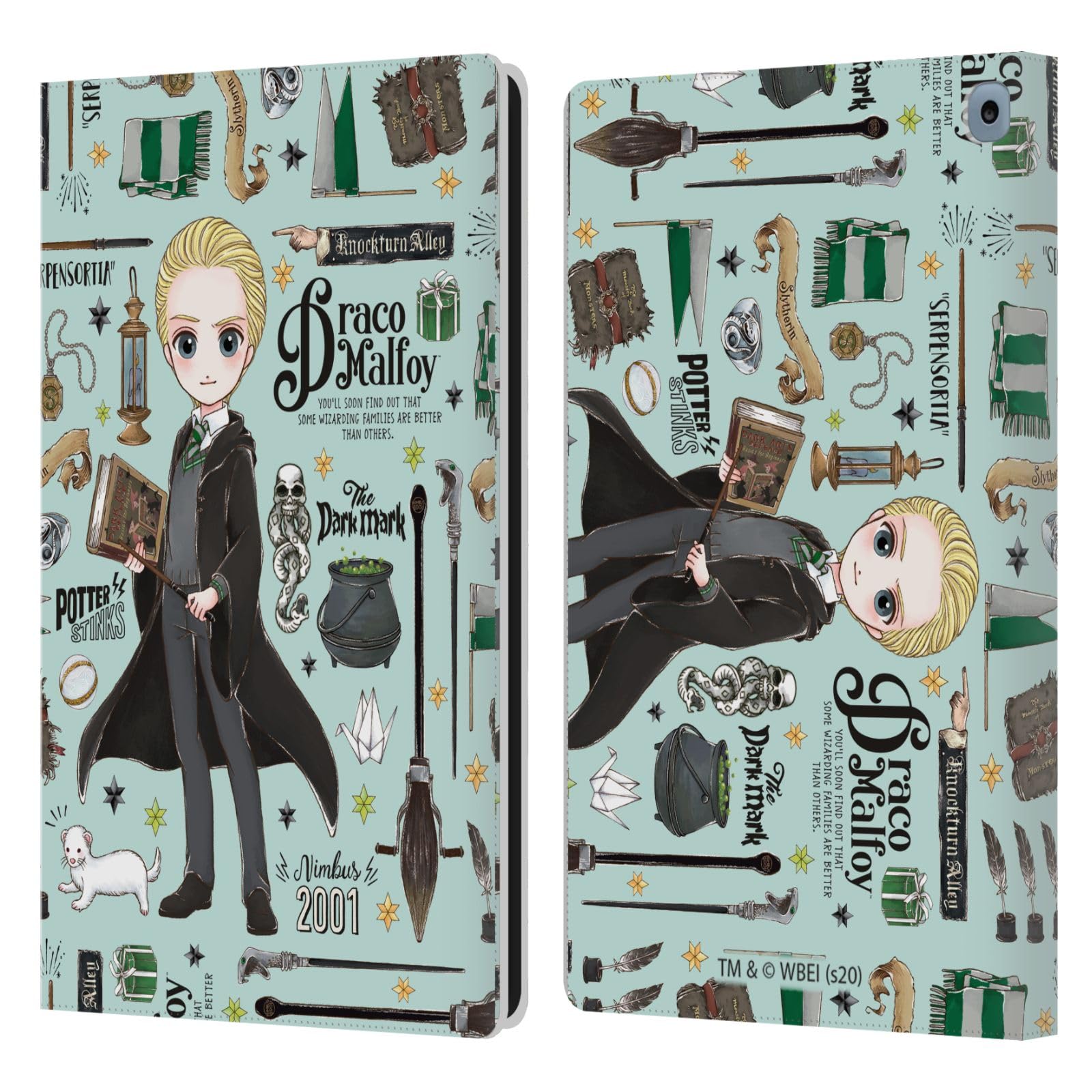 Head Case DesignsOfficially Licensed Harry Potter Draco Pattern Deathly Hallows XXXVII Leather Book Wallet Case Cover Compatible With Amazon Fire HD 10 / Plus 2021