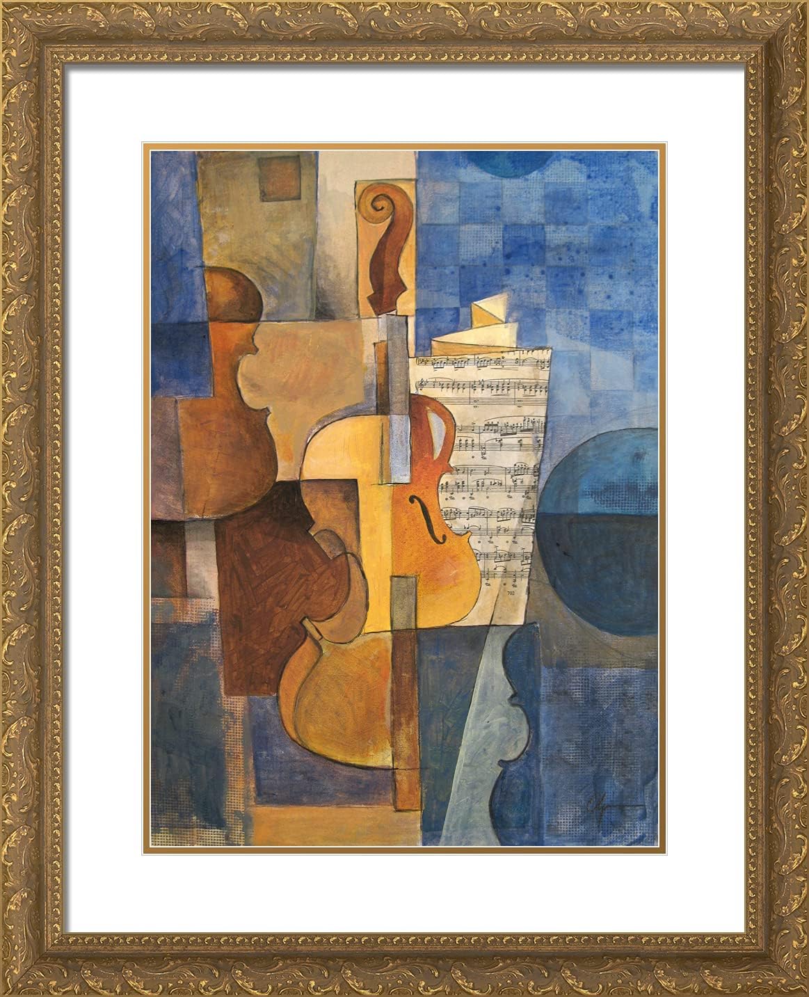 ArtDirect Gris, Juan 20x24 Gold Ornate Framed Art Print with Double Matting Titled: Violin and Sheet Music