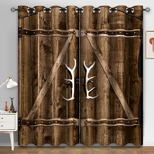 Aimego Cortinas opacas de madera rústica para puerta de granero, color marrón, cortinas de granja para decoración de dormitorio, sala de estar,