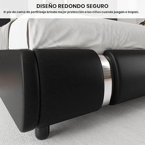 Miniatura 6 de TTVIEW Base de cama tapizada de piel sintética moderna con decoración de metal de hierro cabecera curvada ajustable soporte de listones de madera no