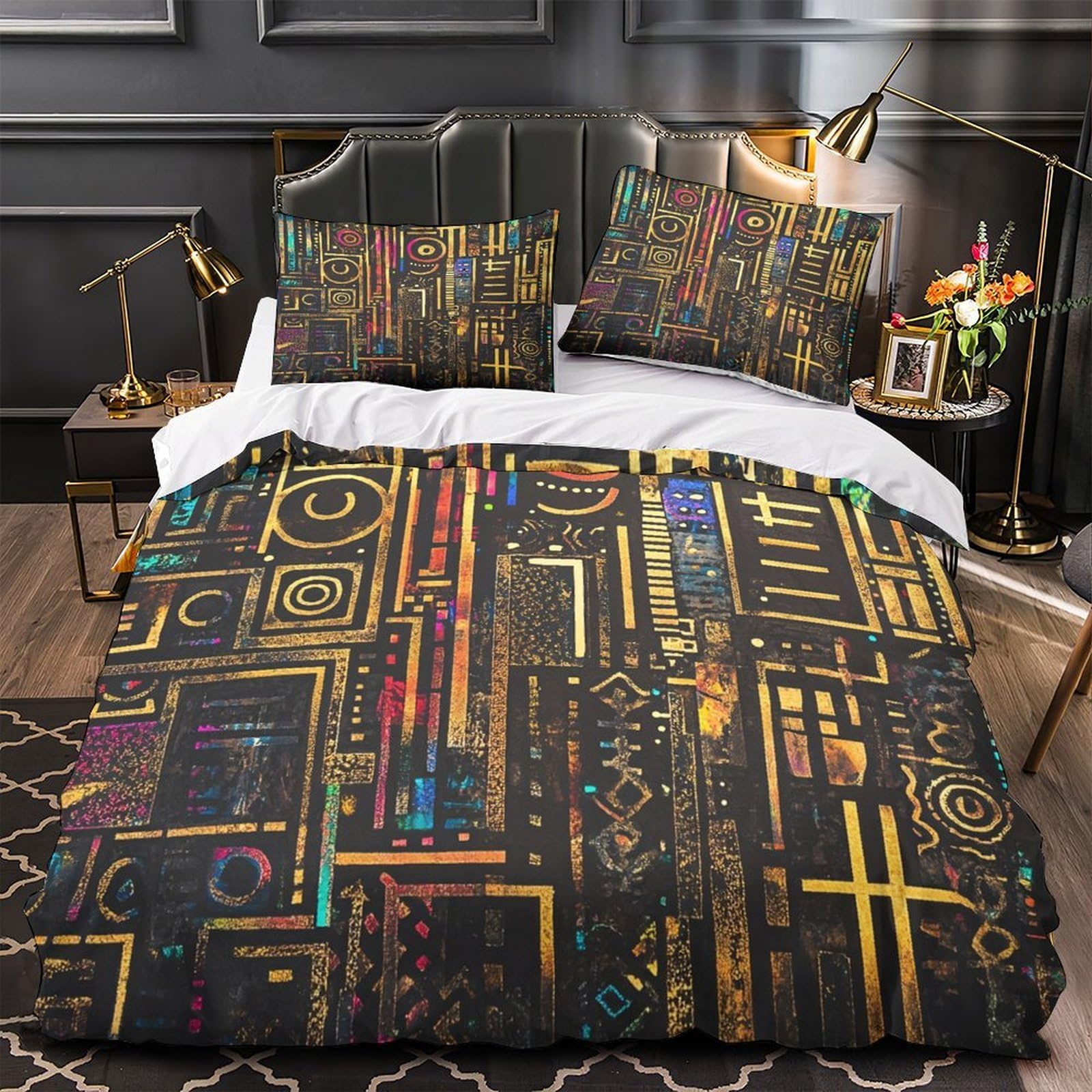 Parure de lit 3D art abstrait fluide King 220x240cm avec housse de couette en microfibre