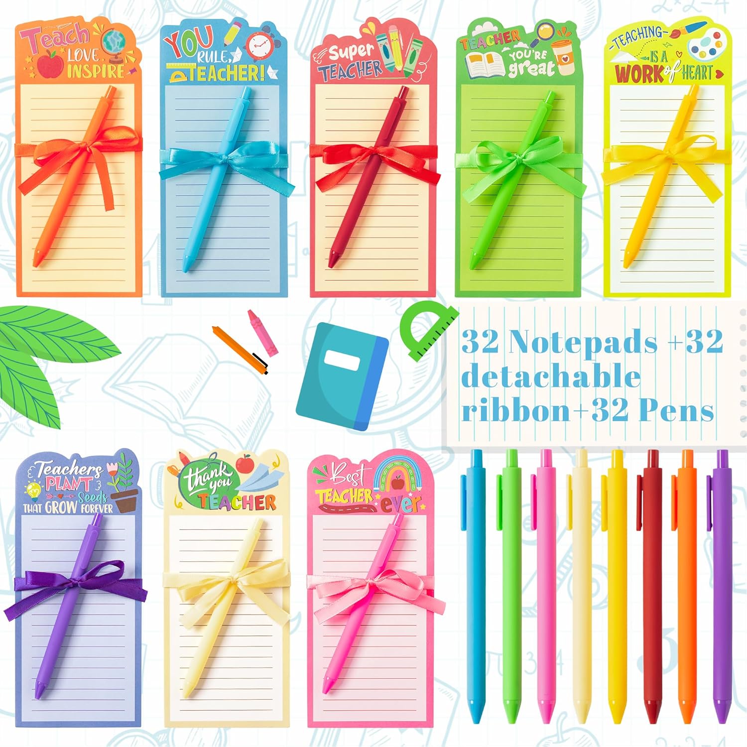ANGOLIO 32 Sets Funny Teacher Notepads with Pens Teacher Appreciation Gifts Shopping List To-Do Notes for Teacher Students School Office Teacher's Day Birthday Back to School Summer Exchange Gifts