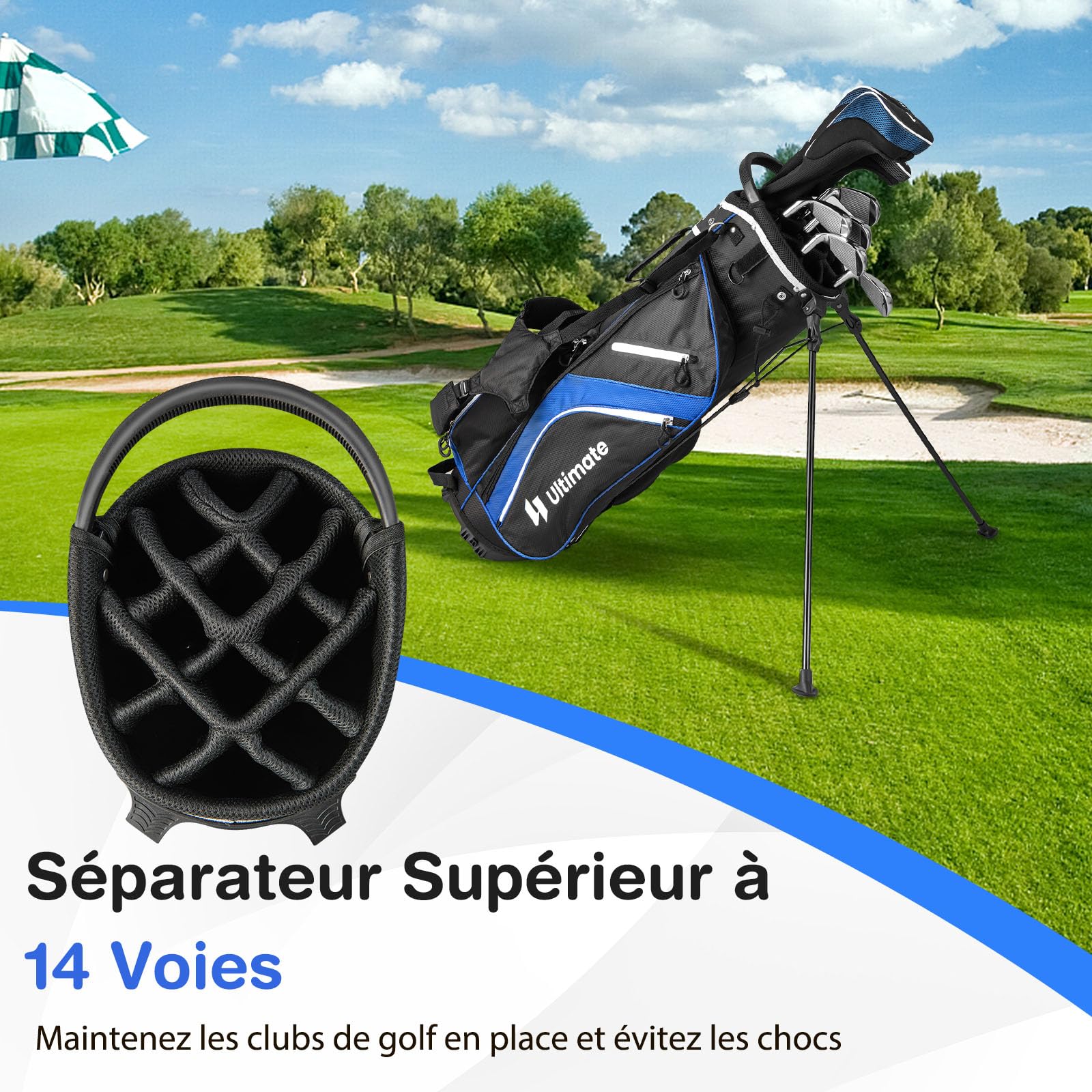 GOPLUS - Bolsa de golf con soporte de 14 compartimentos, bolsa de golf trípode con doble tirantes, 6 bolsillos con cremallera, bolsa isotérmica, bolsa de lluvia, bolsa de golf portátil para hombres y