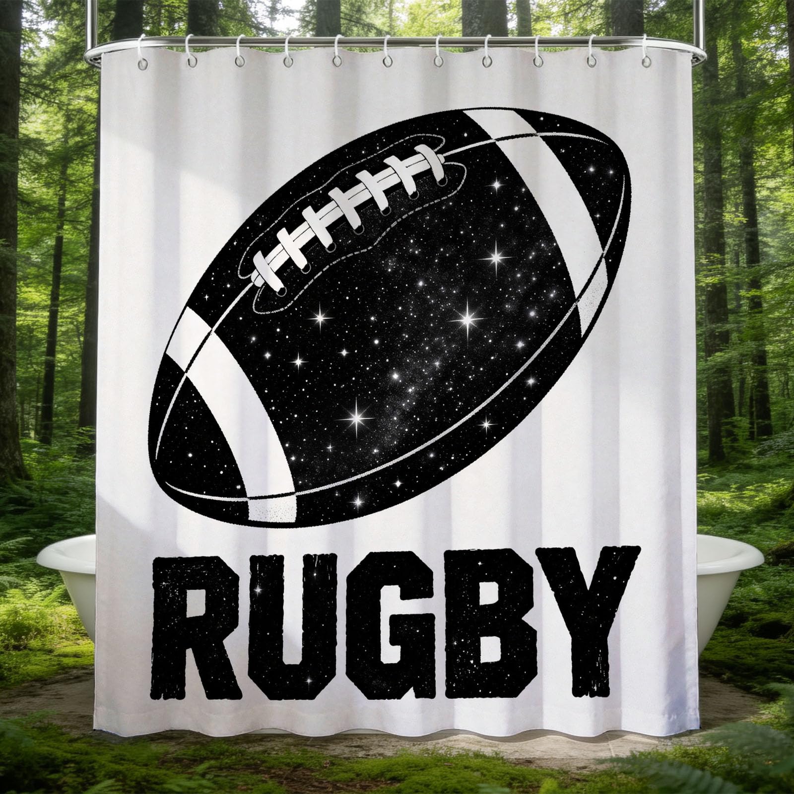 Hongduo 3D Rugby Ball Shower Curtain for Stalls Bathtubs Physical Education Bathroom Decor Shower Curtain Set Polyester Fabric Waterproof 180x180cm/71X71 Inch with Hooks
