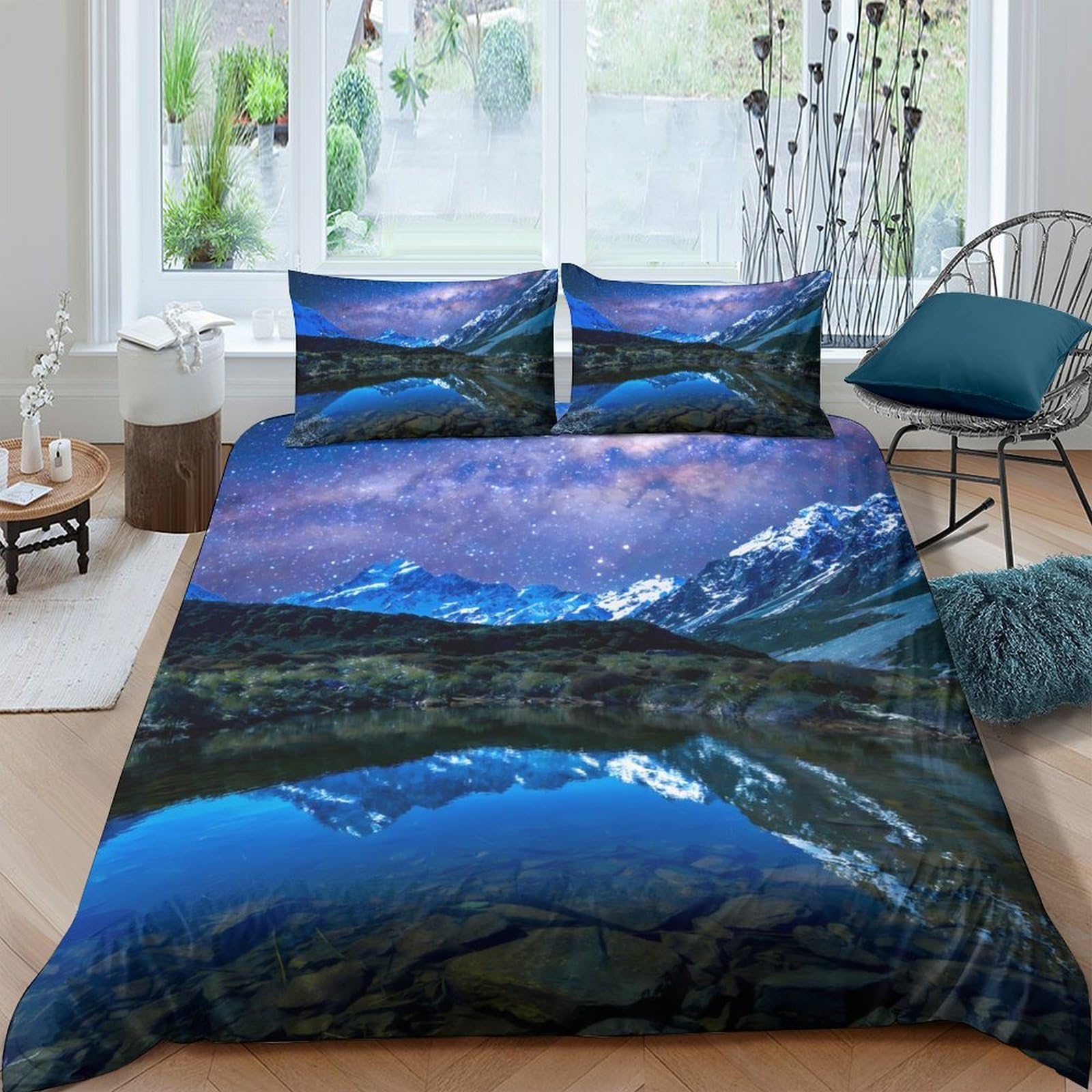 Ctjqhvkz Style-8 3D Printed Mountain Lake Fitted Sheet Microfiber Anti-Slip Mattress Cover Bedroom Decor Easy Machine Wash Single（135X200cm）