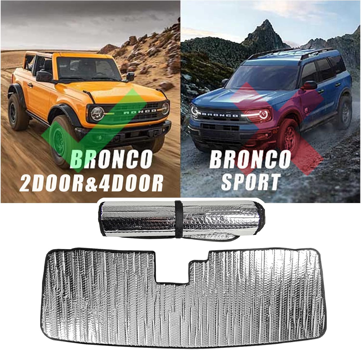Mabett Windshield Sun Shade for Ford Bronco Accessories 2021 2022 Insulated and Sun Protection by Sun Visor for Car Silver