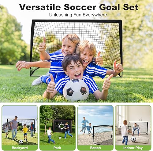 Miniatura 4 de 6x4 FT Kids Soccer Goals for Backyard - 2 Pack Soccer Nets, Portable Pop Up Goal Set with Training Mat, Cones, Target & Ball - Soccer Training