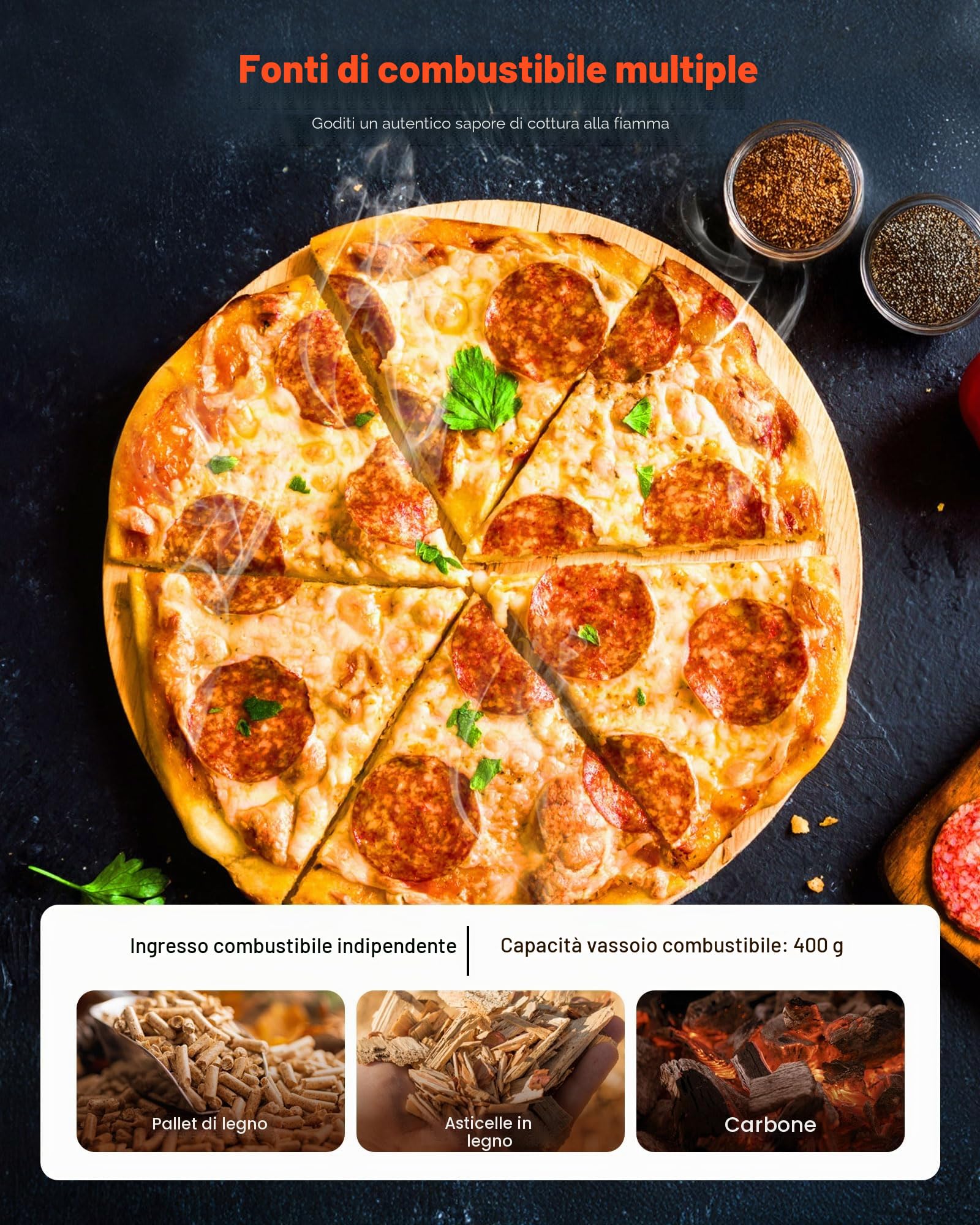 VEVOR Forno per Pizza da Eterno 304,8 mm, Forno a Legna a Pellet con Termometro e Rotazione Elettrica, Macchina per Pizza Portatile per Campeggio, Pietra, Borsa per il Trasporto, Pala