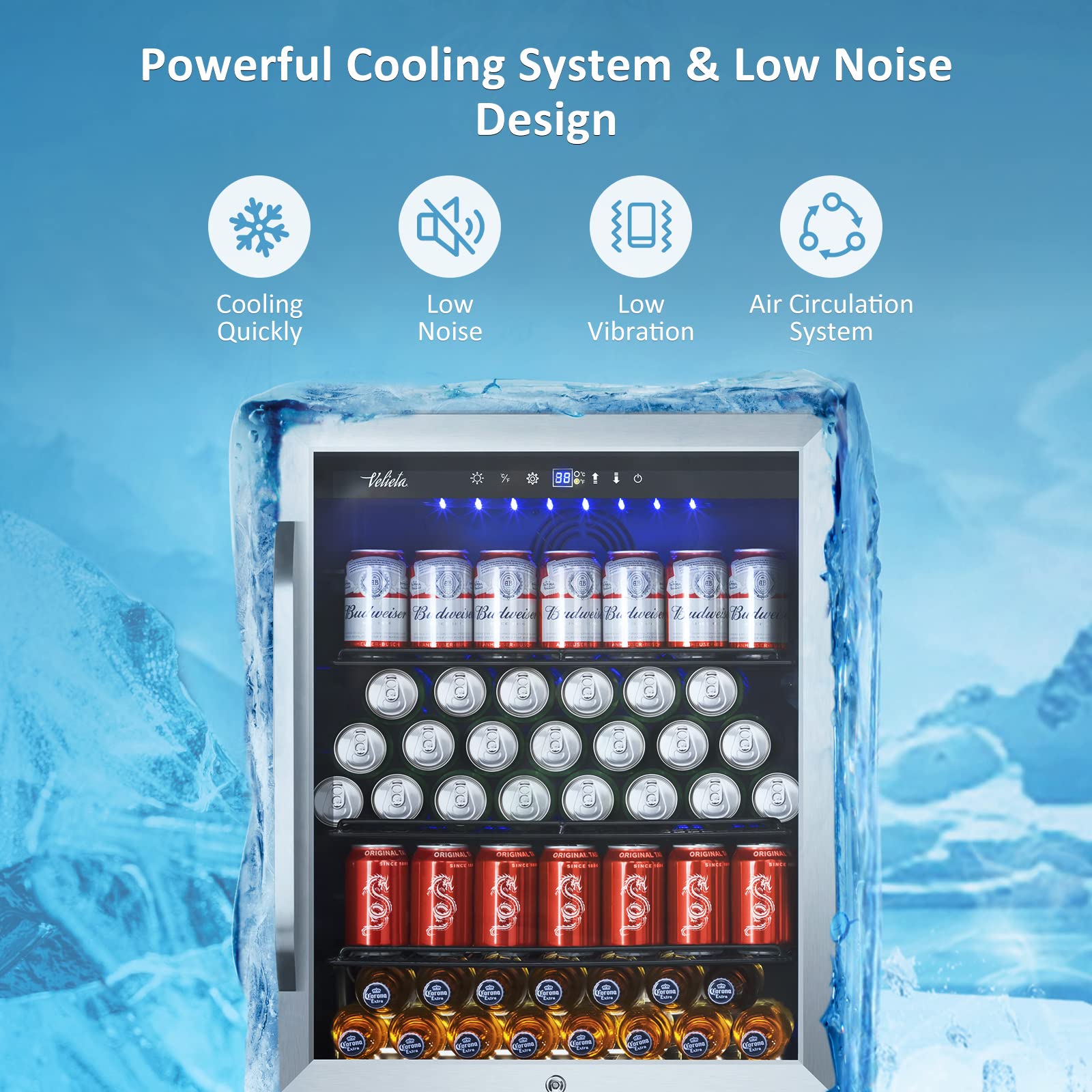 Velieta 24 Inch Beverage Refrigerator Cooler,210 Cans Wide Beverage and Beer Fridge with Glass Door and Powerful Cooling Compressor, Built-in/Freestanding Drink Fridge for Kitchen, Bar or Office on Fridge.com