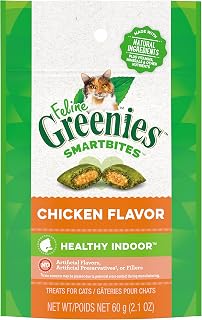 FELINE GREENIES Cat Treats SMARTBITES Healthy Indoor Natural Dental Care, Chicken Flavour, 2.1oz Pouch