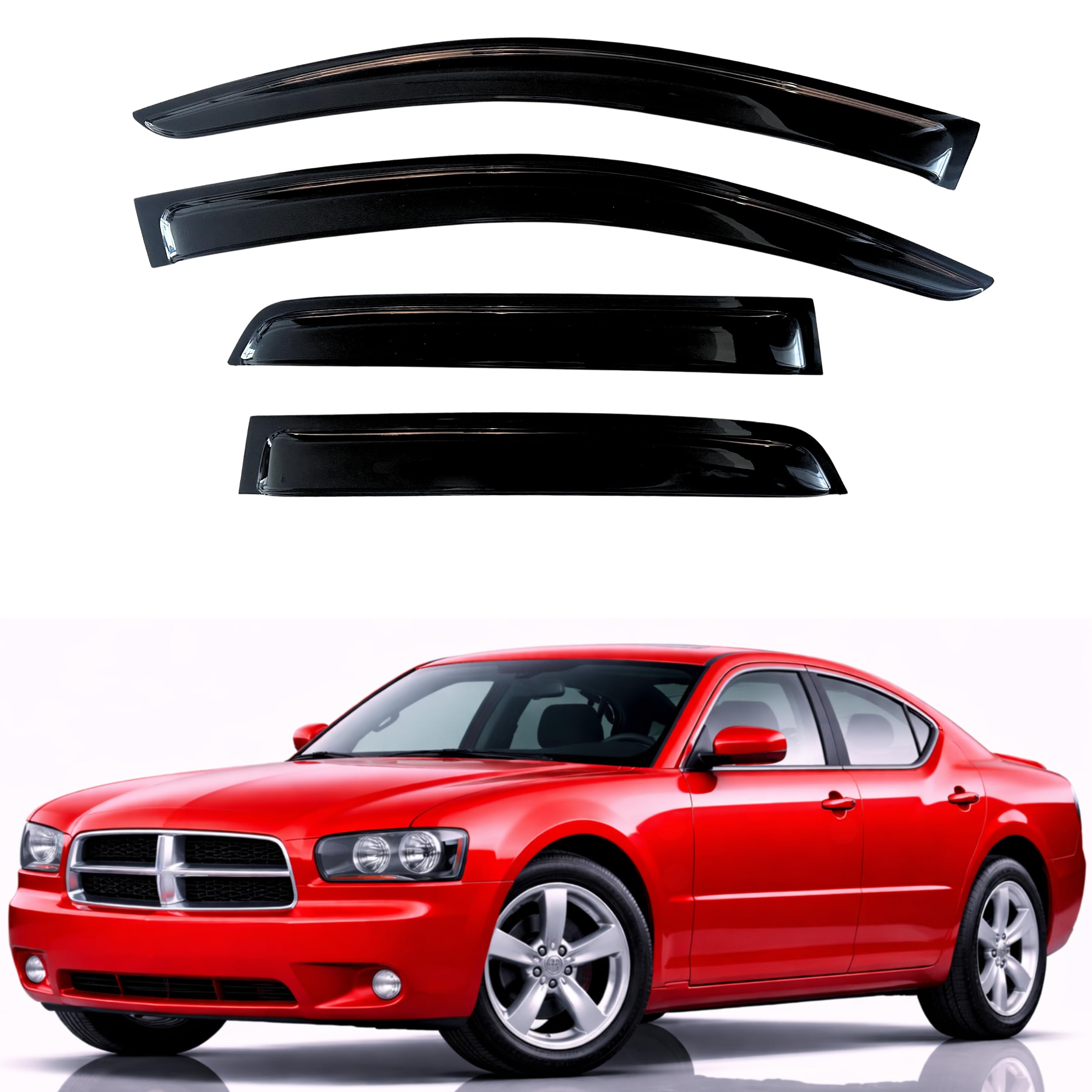 KPY Rain Guards Fit for 2006-2010 Dodge Charger, Out-Channel Window Visors Vent Wind Deflectors 4PC, Car Accessories for 06-10 Charger