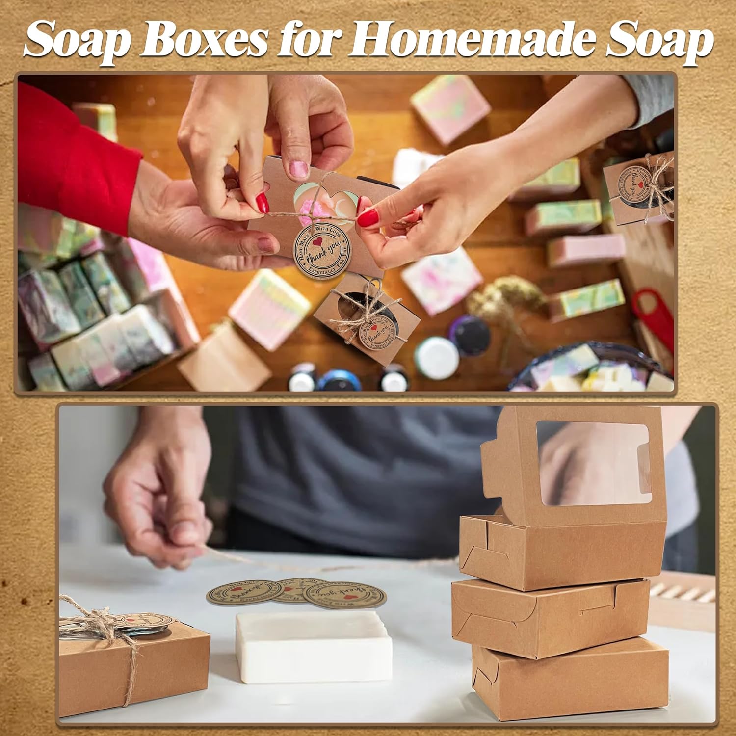 Soap Boxes for Homemade Soap with Window Small Kraft Paaging