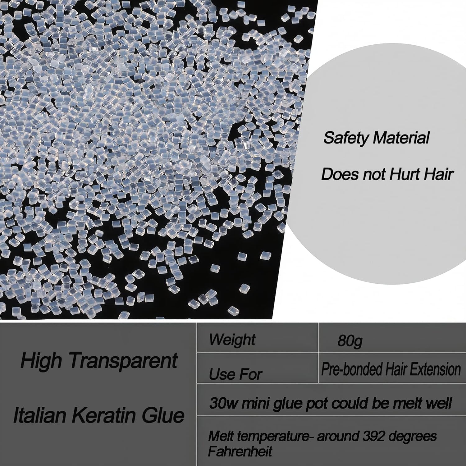 Italian Keratin Glue Hair Adhesive Beads for Hot Fusion Nail/I Tip Hair Extensions 80g- Transparent - Image 4