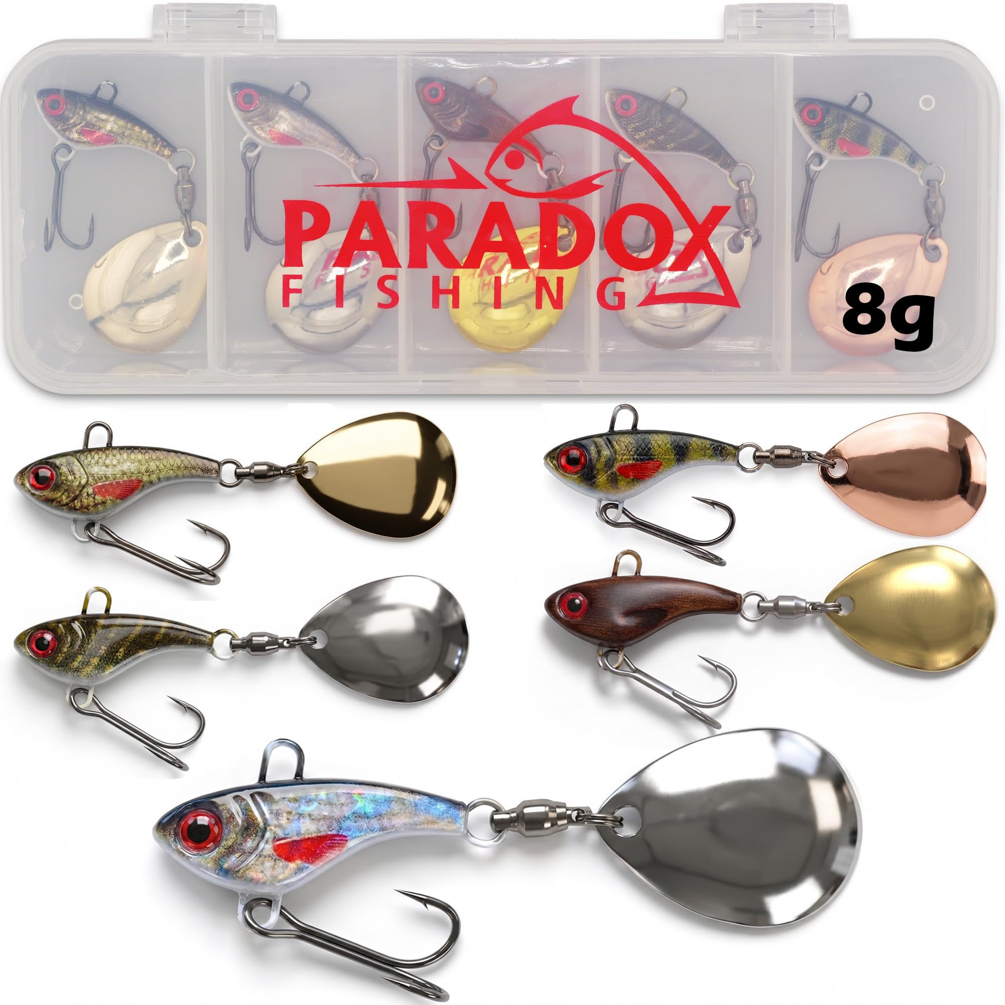 Paradox Fishing Jig Spinner 5er Set 6g/10g/15g/20g/25g Delusory Spin Jig zum Barsch Angeln Barsch Köder Zander Hecht Spinnerbait Spinn Köder – optimaler Barschköder