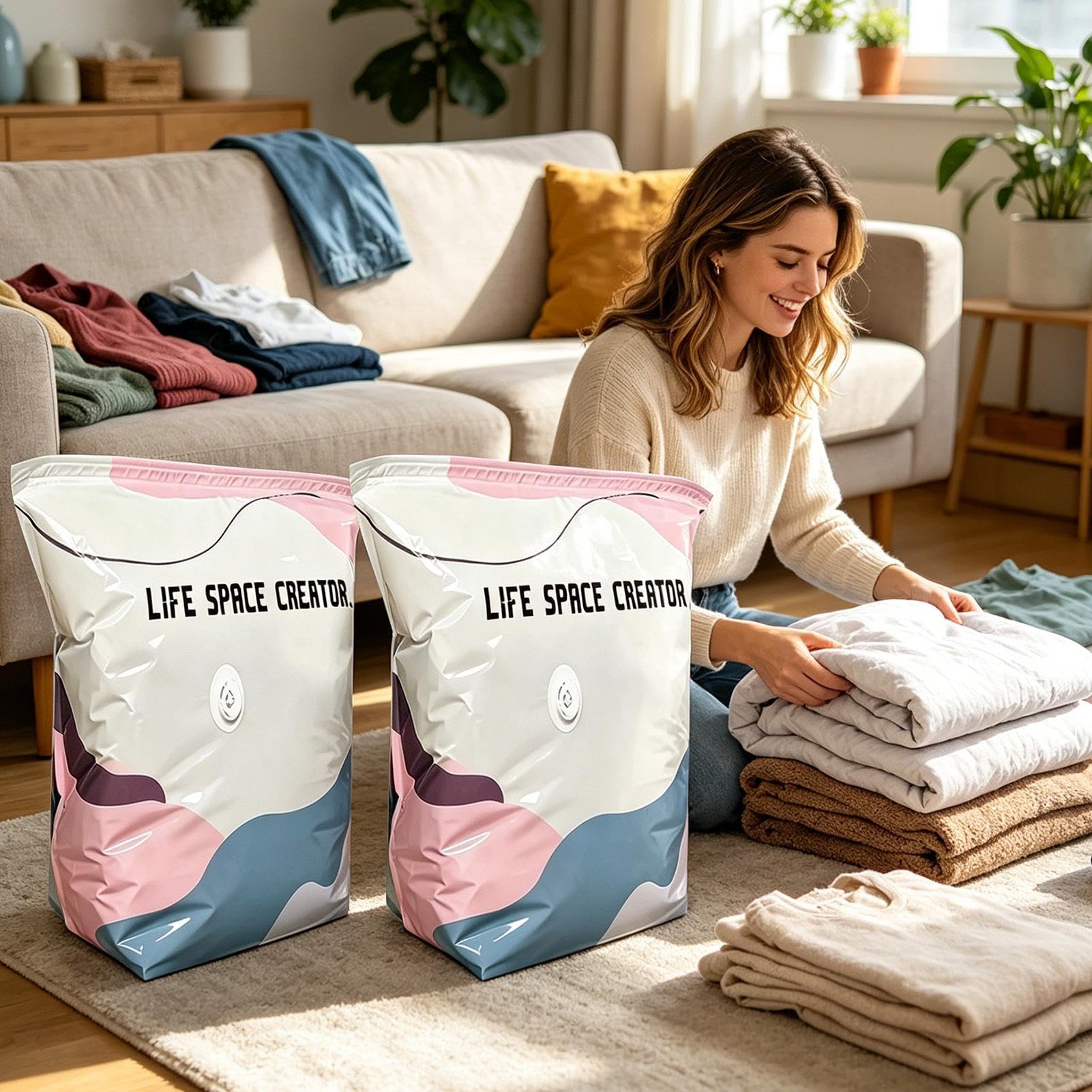 2 szt. (2 M/2 L) próżniowe worki do przechowywania odzieży bez pompy, duże worki próżniowe do kompresji do szybkiego pakowania próżniowego, worki do kompresji 2026 - bez pompy 3D worki do