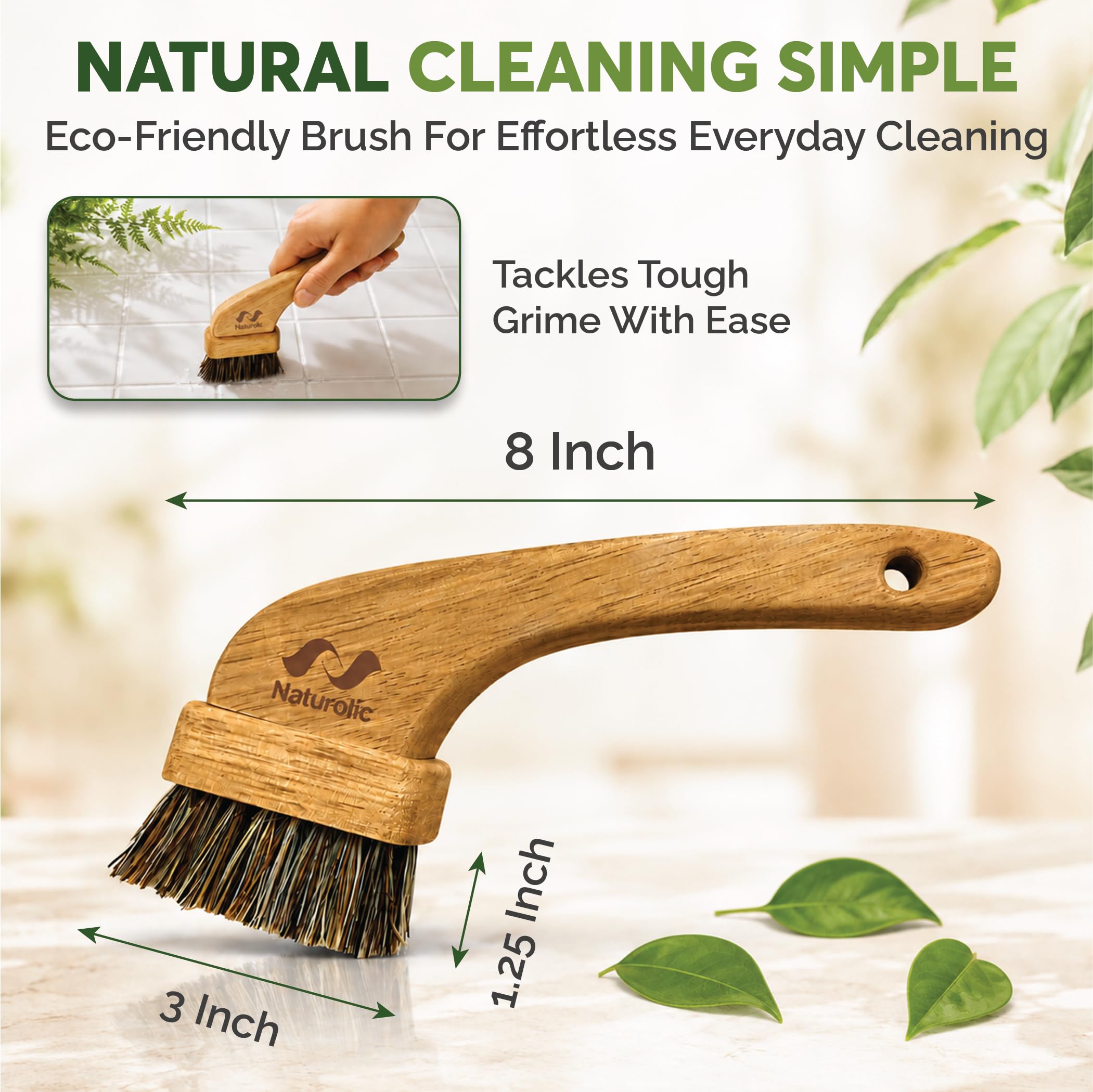 Juego de cepillos de lechada totalmente naturales, cerdas Palmyra y Tampico, cepillo de limpieza profunda multisuperficie para lechada, azulejos, ducha, bañera, encimera, productos de