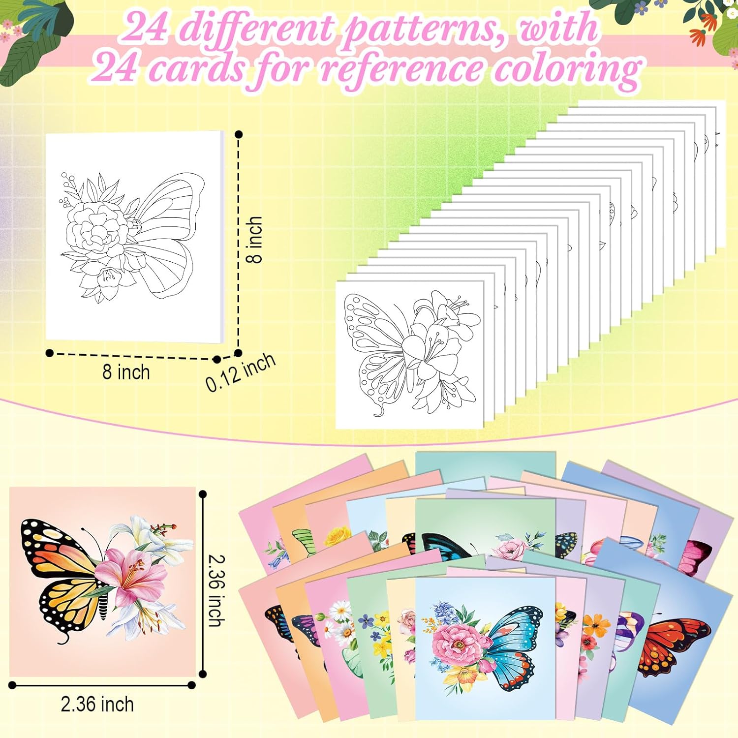 Sherr 24 Pcs Pre Drawn Canvas for Painting Adult Pre Printed Canvas Bulk Sip and Paint Kit Stretched Panels Paint Set for Theme Valentine Painting Night Party Favor(Butterfly,8 x 8 Inch)