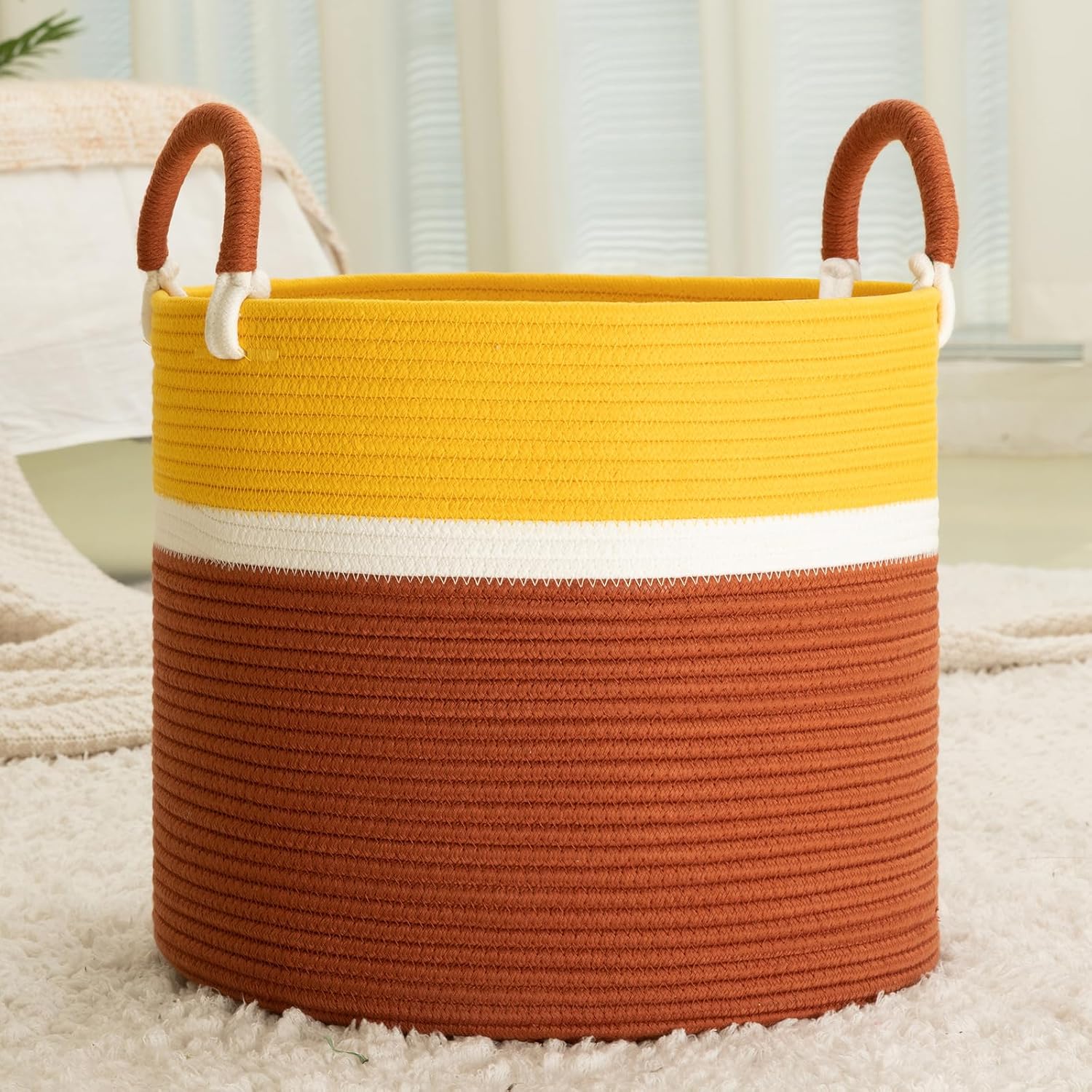 OIAHOMY Cotton Rope Basket 15.8" x 15.8" x 13.8"Woven Blanket Basket, Baby Laundry