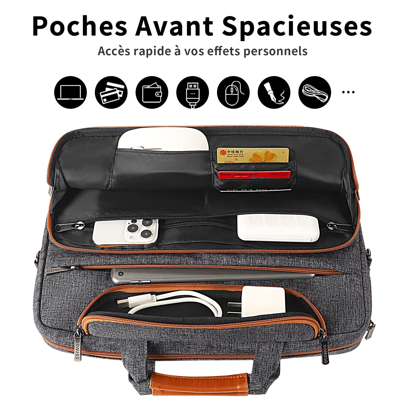 DOMISO Sacoche Ordinateur 17 Pouces Résistant à l'Eau Antichoc Pochette PC Portable Gamer Sac à Bandoulière Homme pour 17-17.3" Dell/Lenovo/Acer/HP/MSI/ASUS, Gris Foncé
