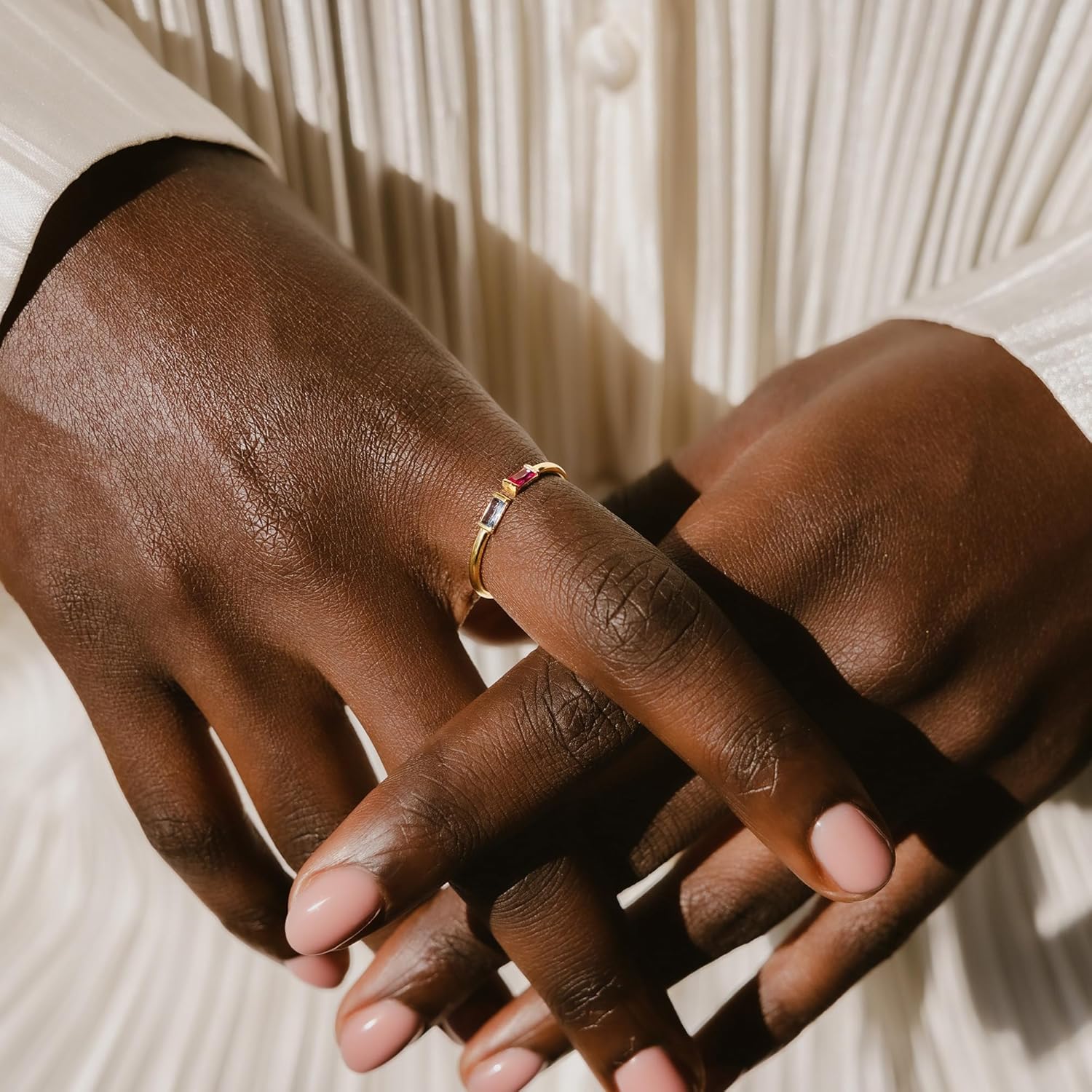 JSJOY Birthstone Rings for Women Dainty Emerald Blue Ring Birthday Gifts for Mom Her Gemstones CZ Ring for Teens Gold Rings That Don't Tarnish Adjustable Ring Jewelry Gifts - Image 6