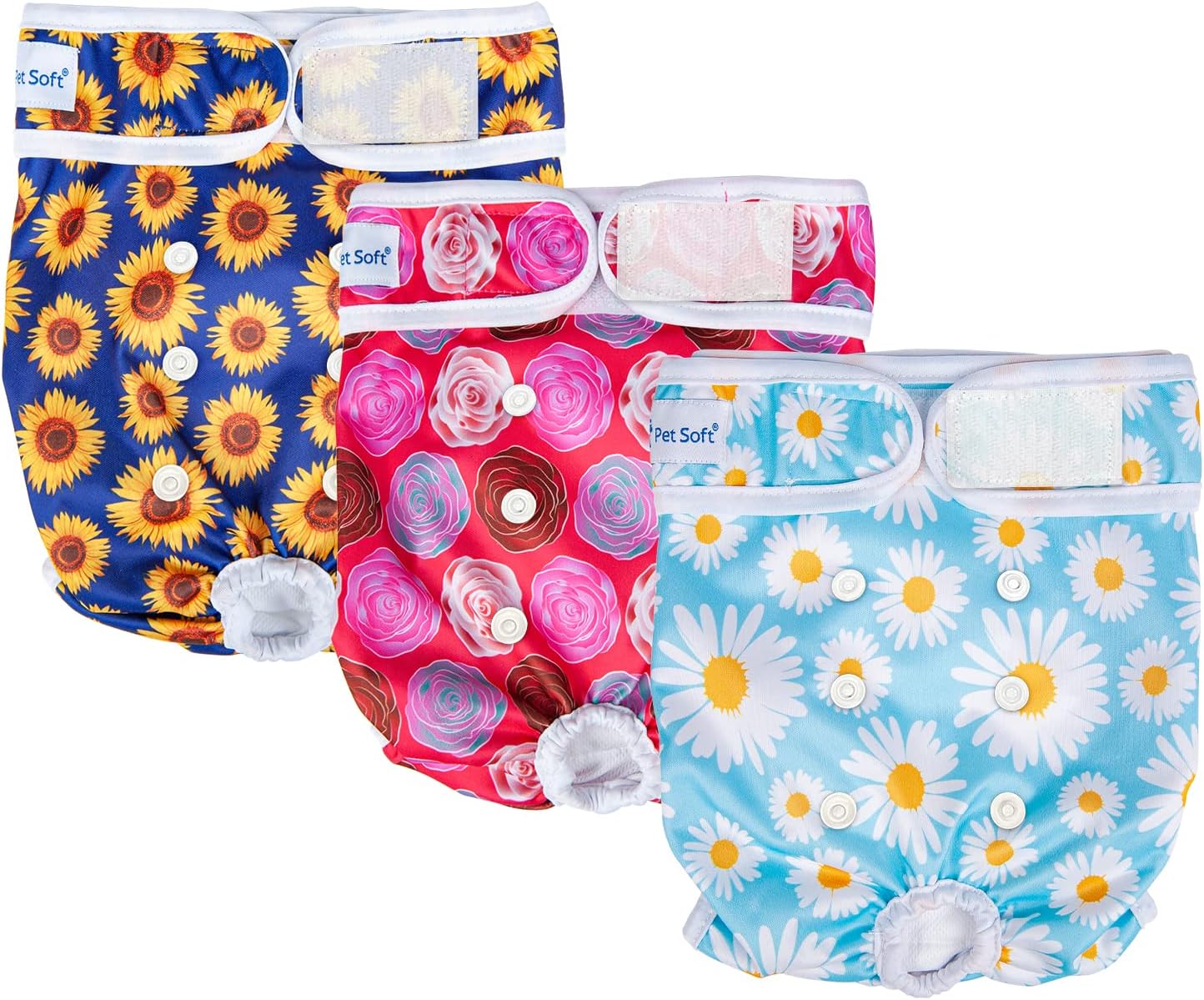 Pet Soft Female Dog Diapers, 3Pack Washable Dog Diapers Female for Dog in Heat, Reusable Dog Period Panties, Puppy Diapers Female (Flower, L)