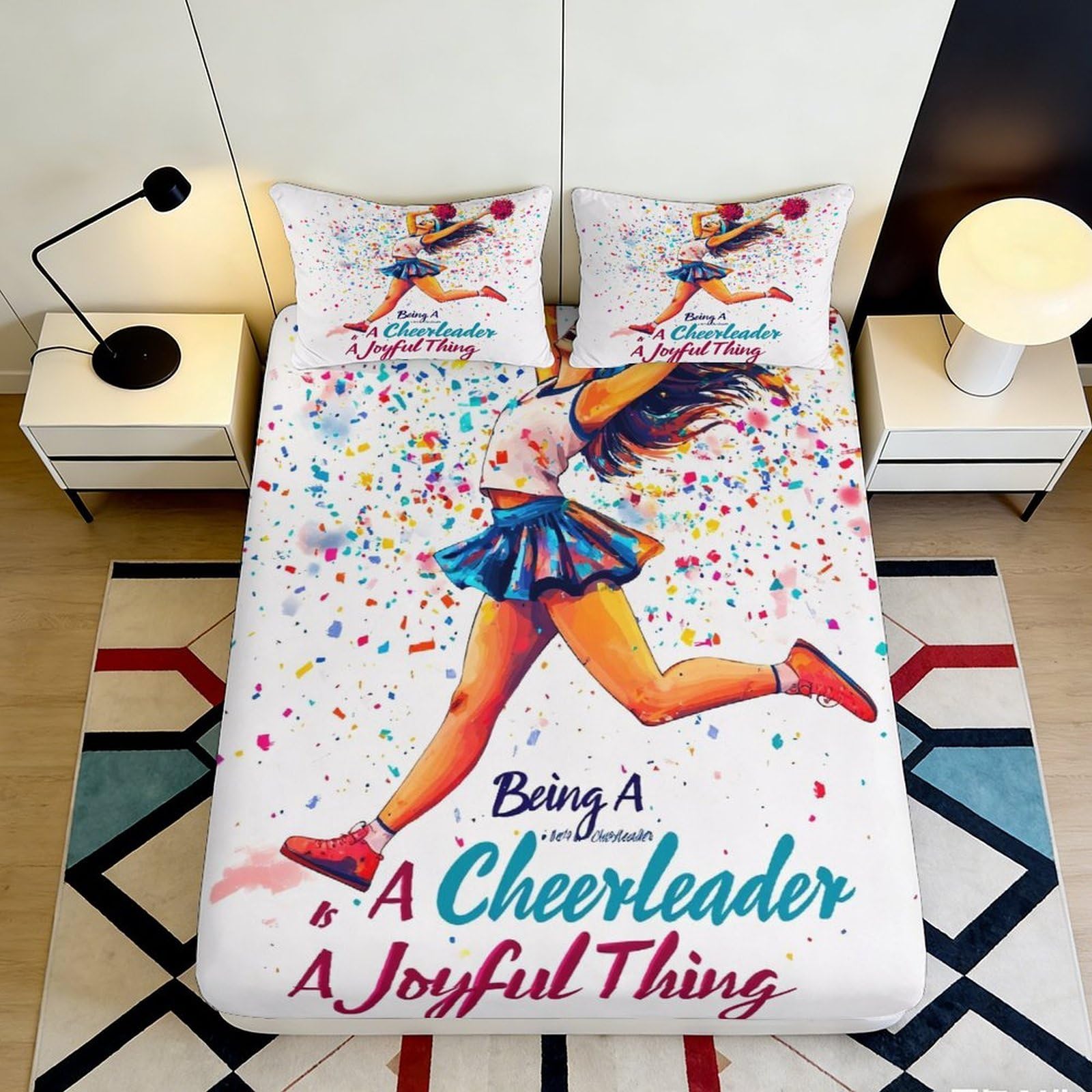 Decorative Cheerleader Theme Fitted Sheet, 3D Printed, Microfiber, Soft Touch, Bed Cover for Bedroom, Guest Room, Dustproof, Apartment Bedding 90x200x25cm